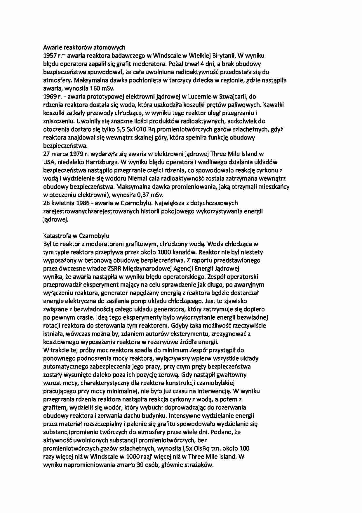 wykład - katastrofy spowodowane promieniowaniem - omówienie  - strona 1
