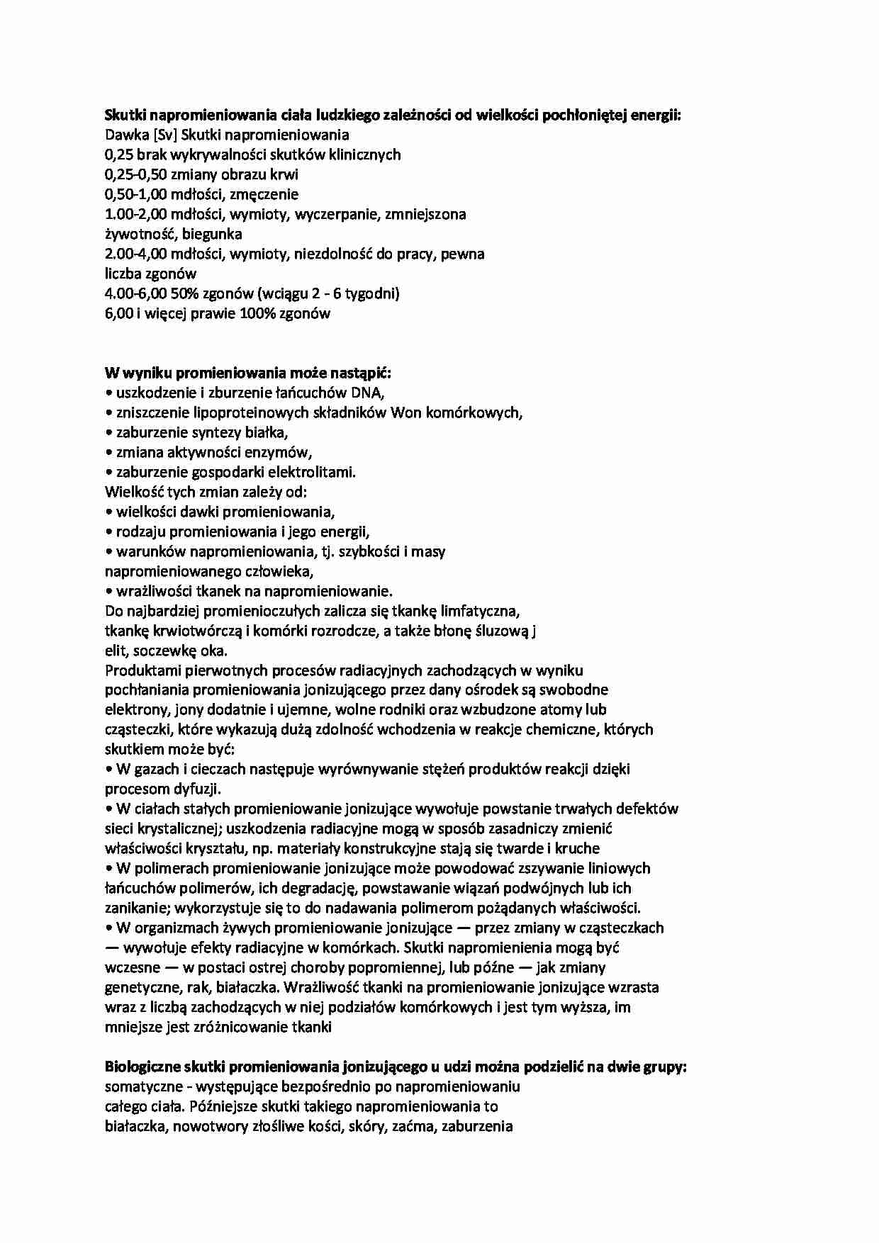 wykład - Skutki napromieniowania - strona 1