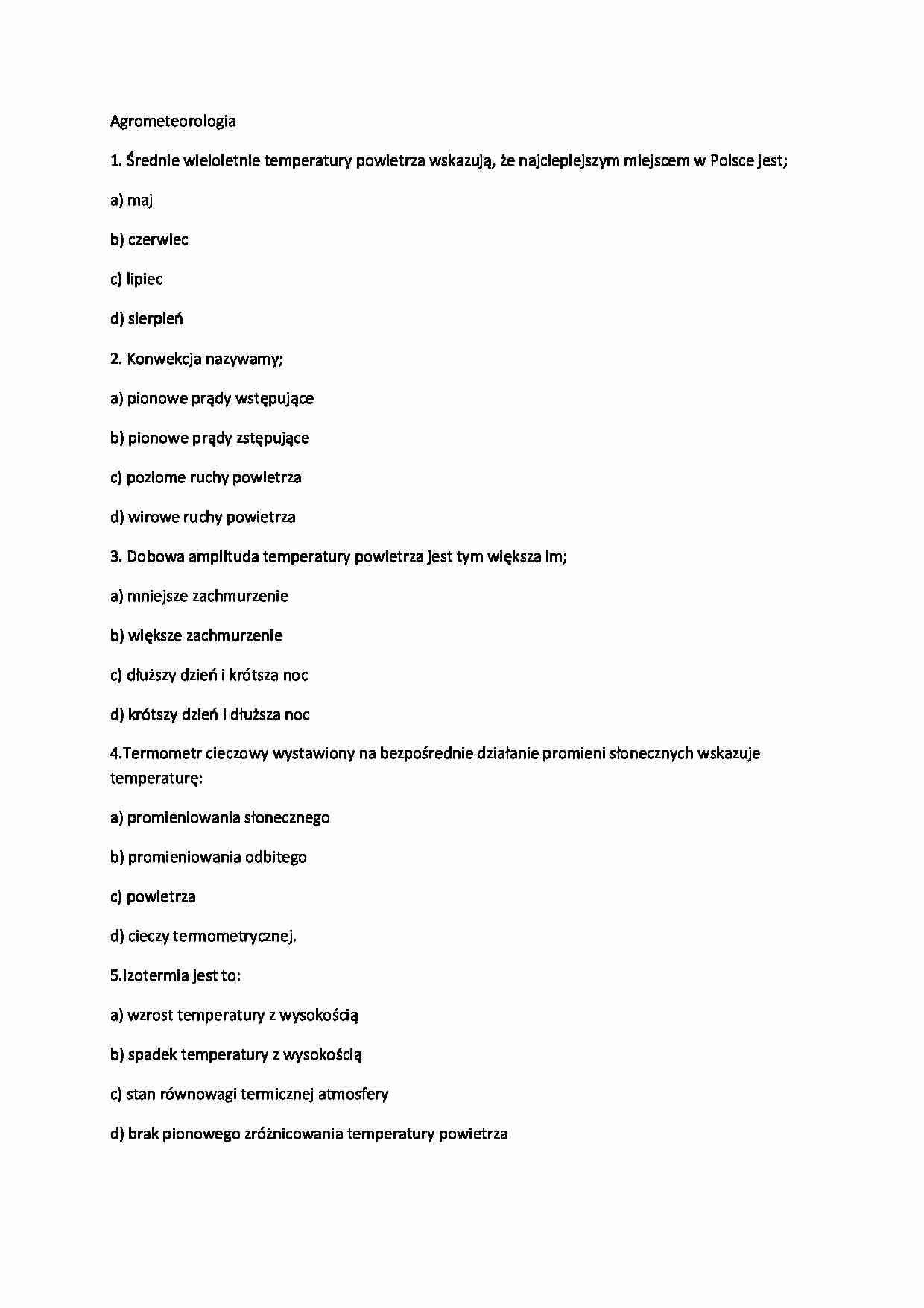 Pytania testowe z agrometeorologii - strona 1