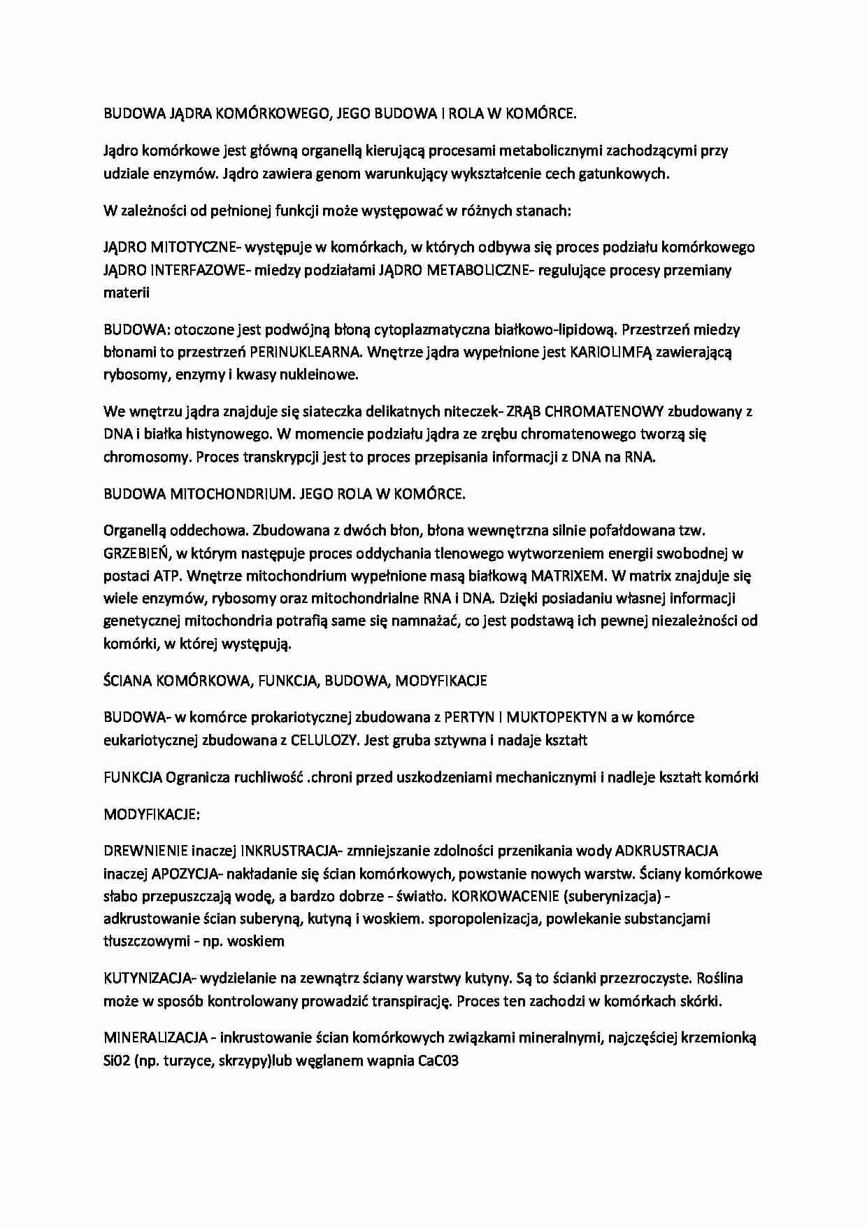 Ćwiczenia - jądro komórkowe i mitochondrium i ściana komórkowwa - strona 1