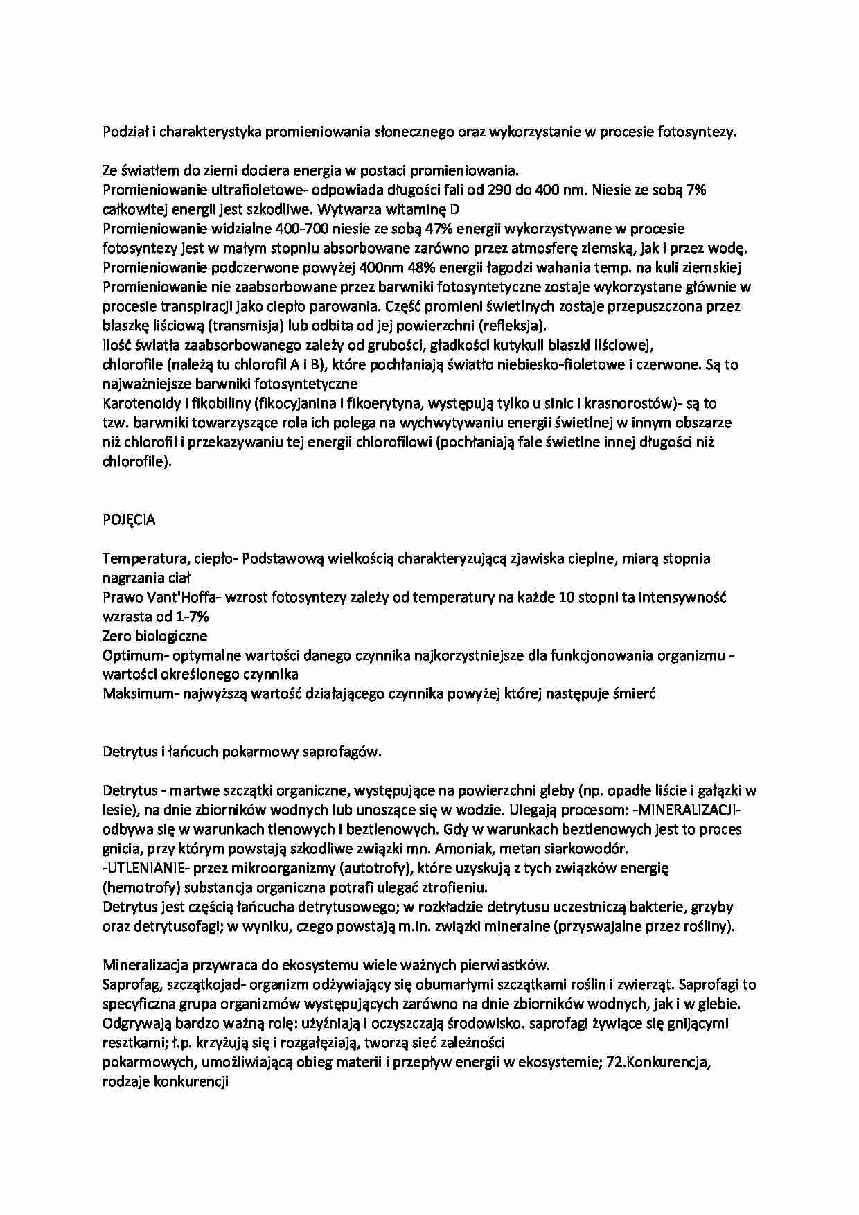 Ćwiczenia - podział i charakterystyka promieniowania słonecznego oraz rodzaje konkurencji - strona 1