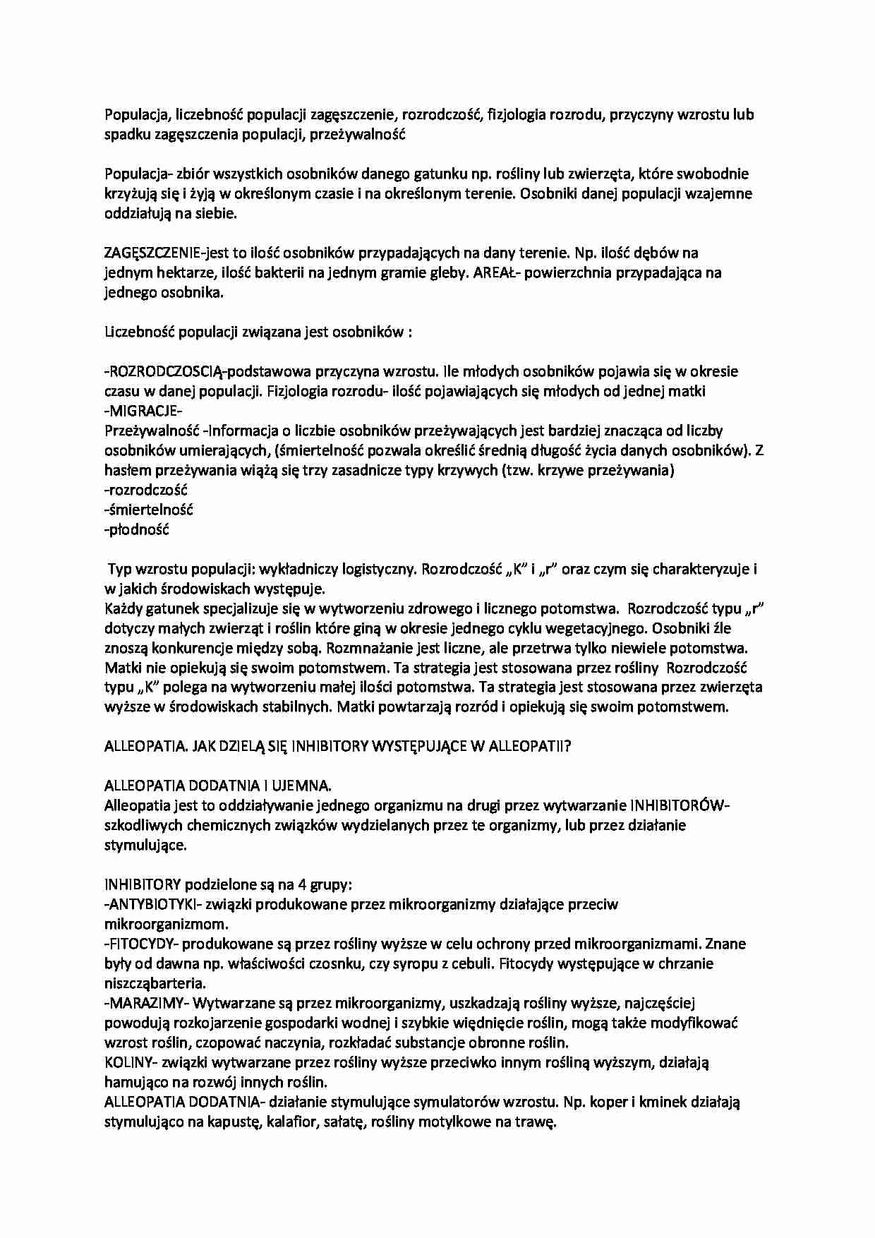 Ćwiczenia - populacja i alleopatia - strona 1