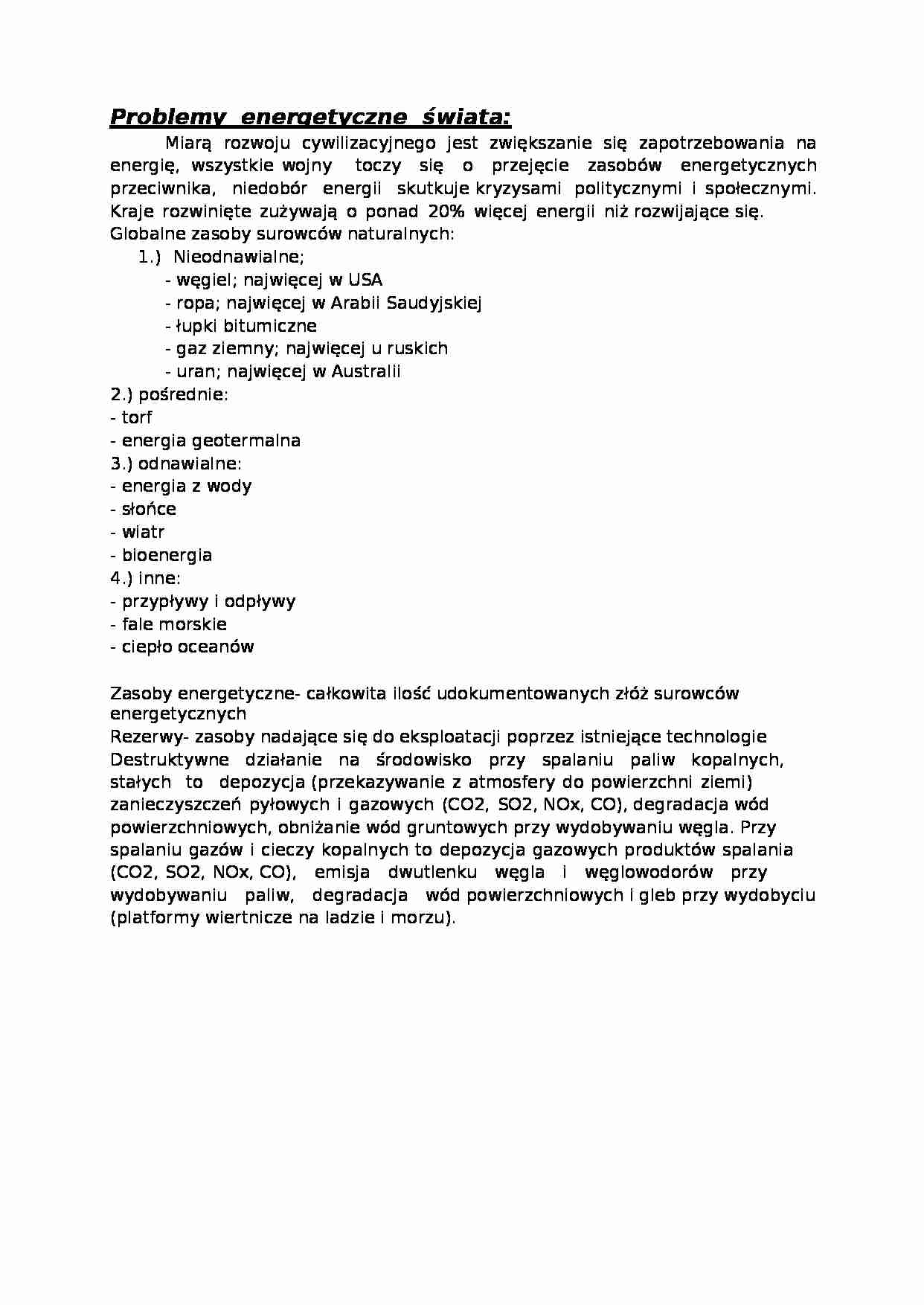 Ćwiczenia - problemy energetyczne świata - strona 1