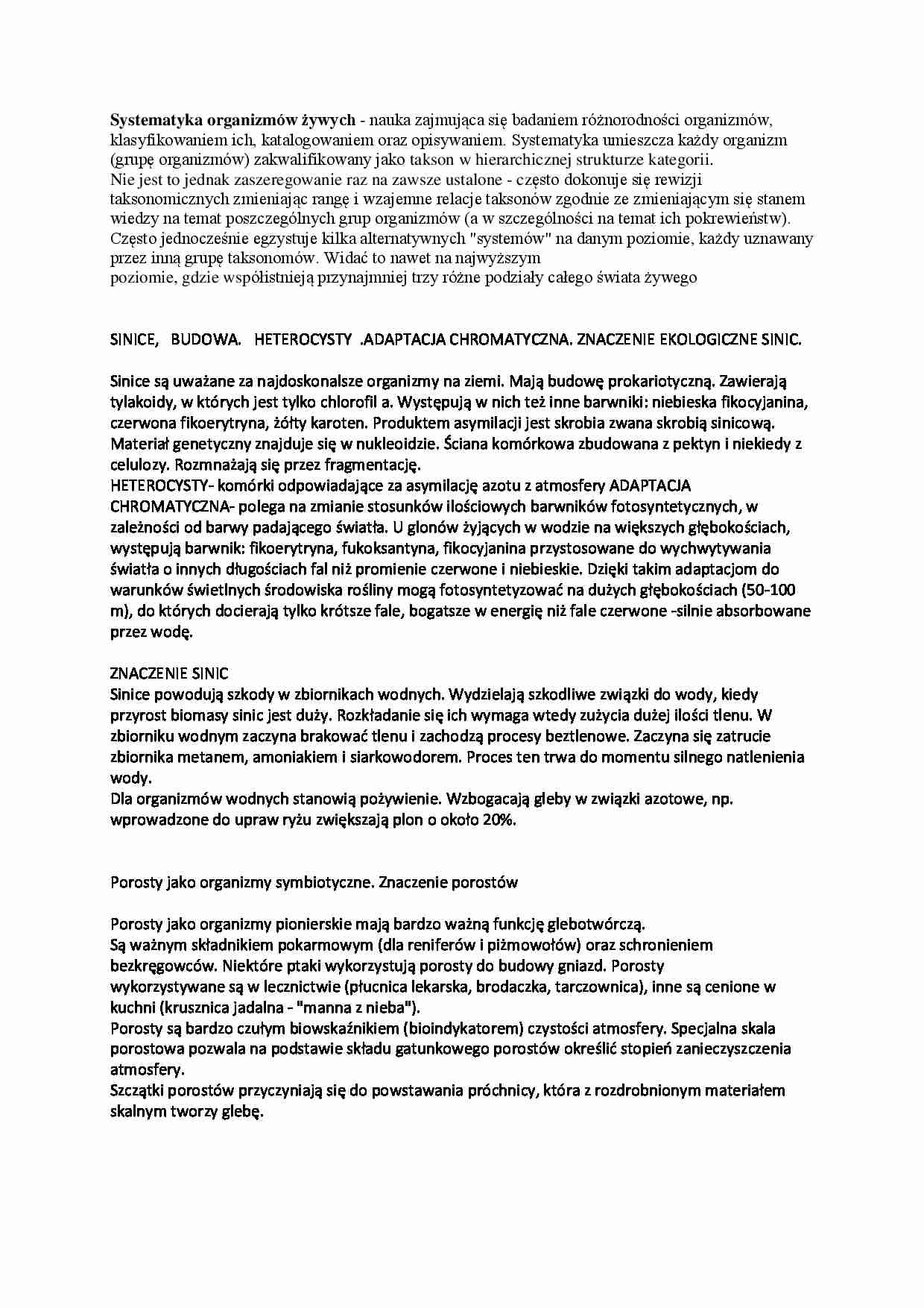 Ćwiczenia - systematyka organizmów żywych- sinice protista i glony - strona 1