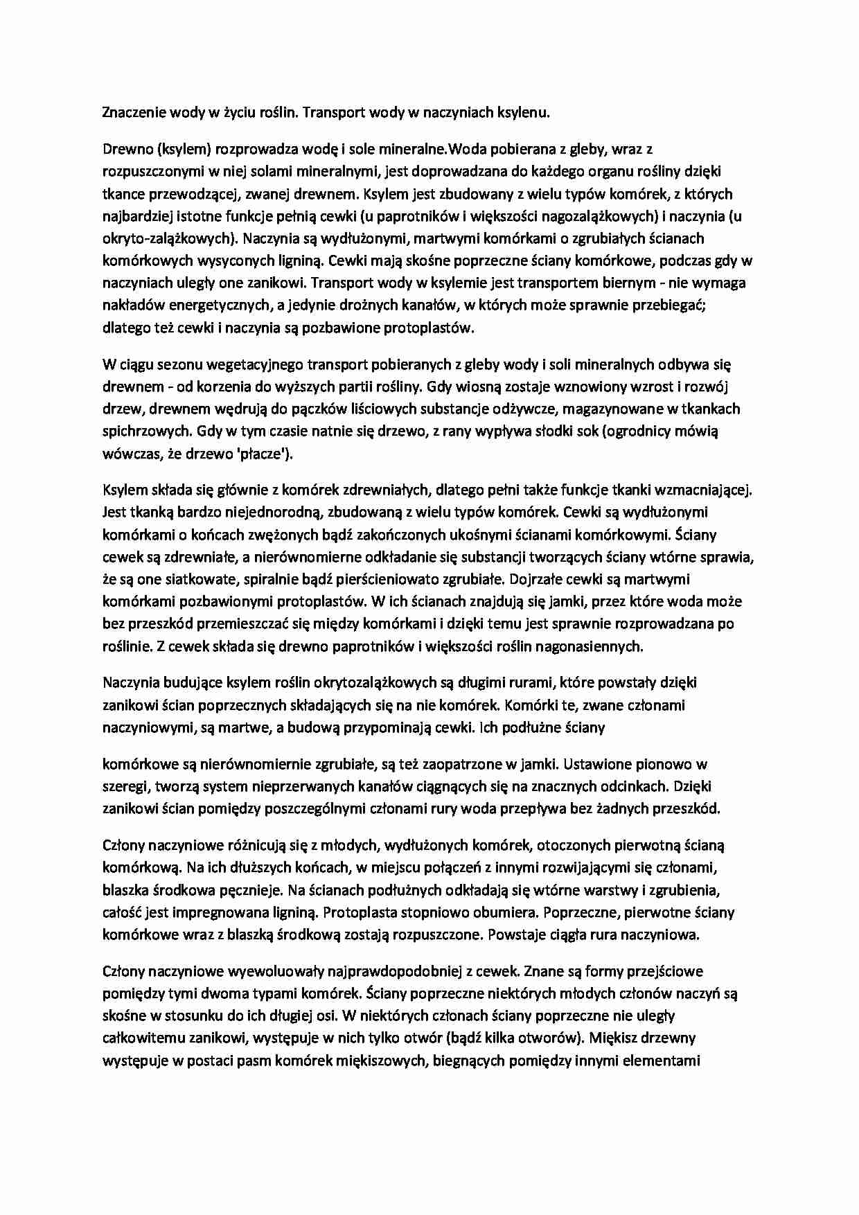Ćwiczenia - znaczenie wody w życiu roślin - strona 1