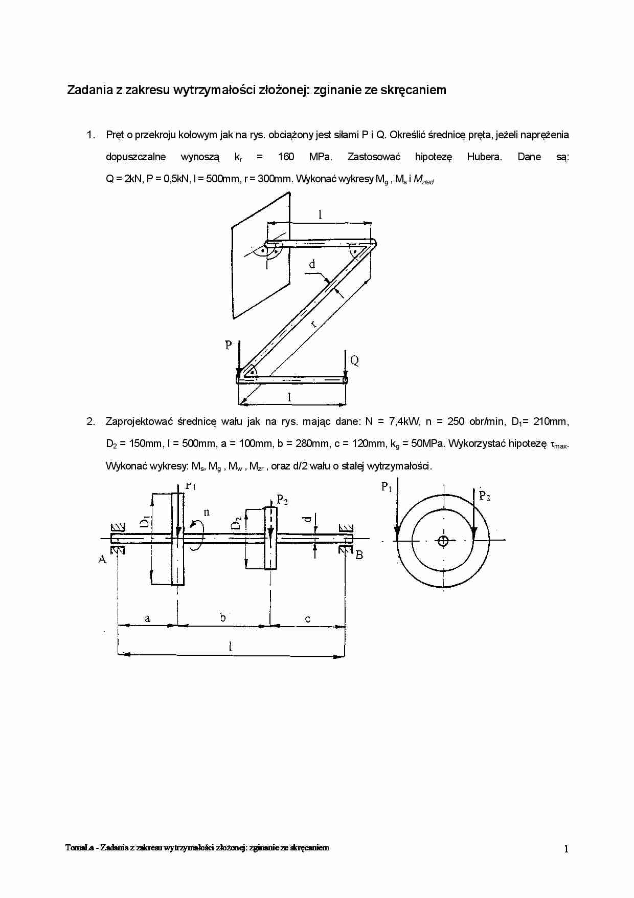  Zadania z zakresu wytrzymałości złożonej - strona 1