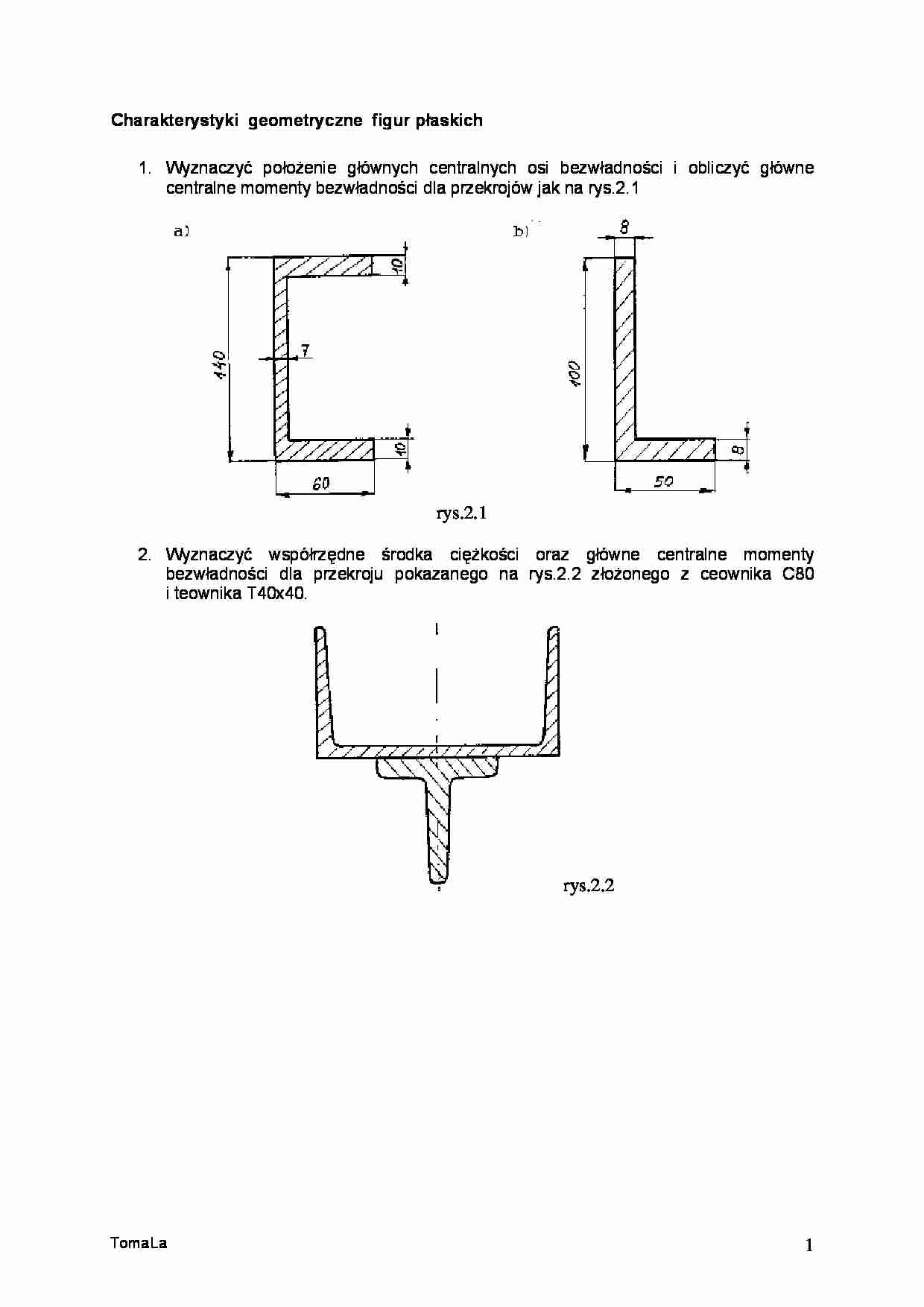 Zadanie charakterystyki  geometryczne  figur płaskich - strona 1