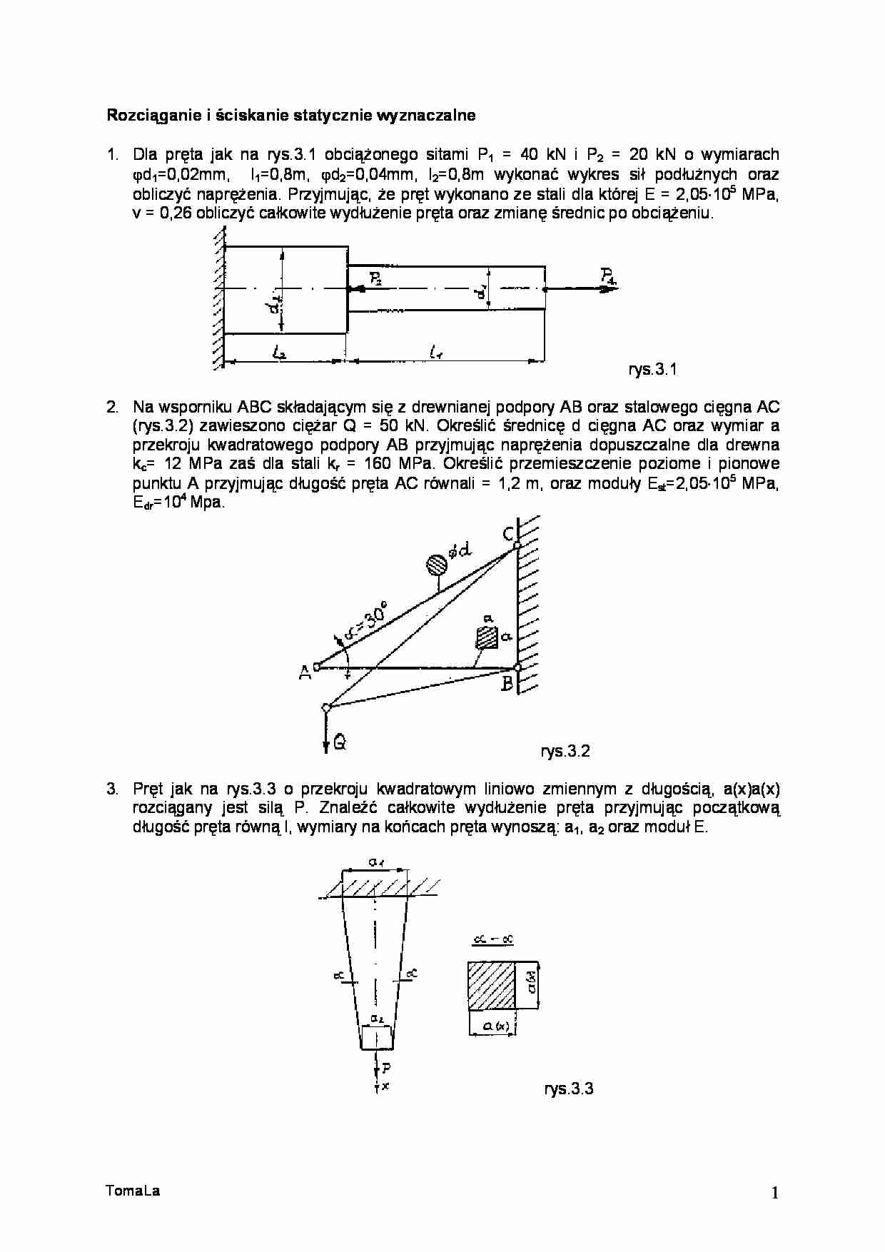 Rozciąganie i ściskanie statycznie wyznaczalne - strona 1