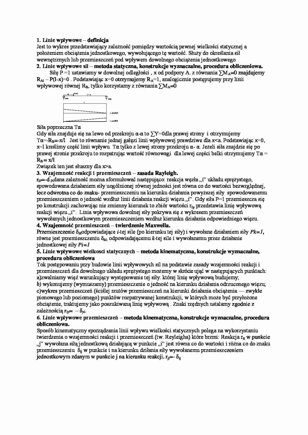 linie wpływowe - wykład - strona 1