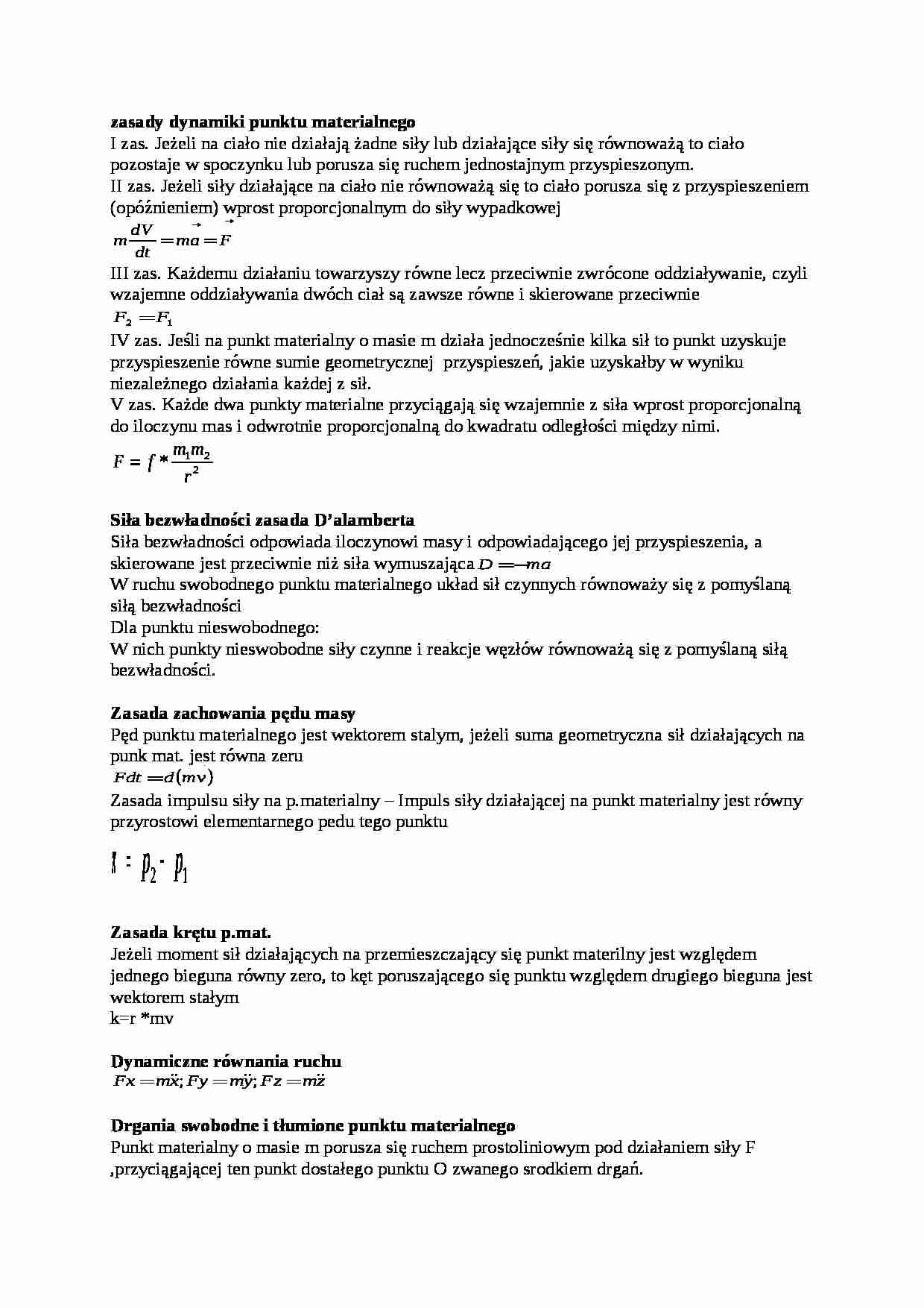 Opracowane zagadnienia - mechanika budowli - strona 1