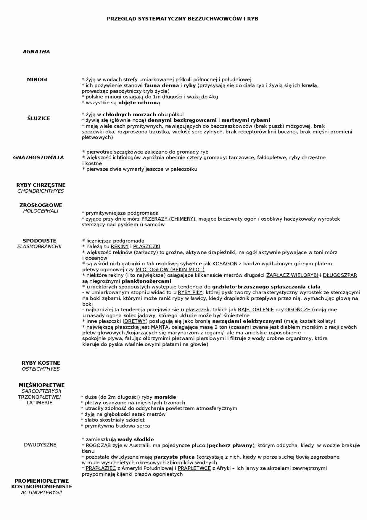 Systematyka - bezłuchowce i ryby  - strona 1