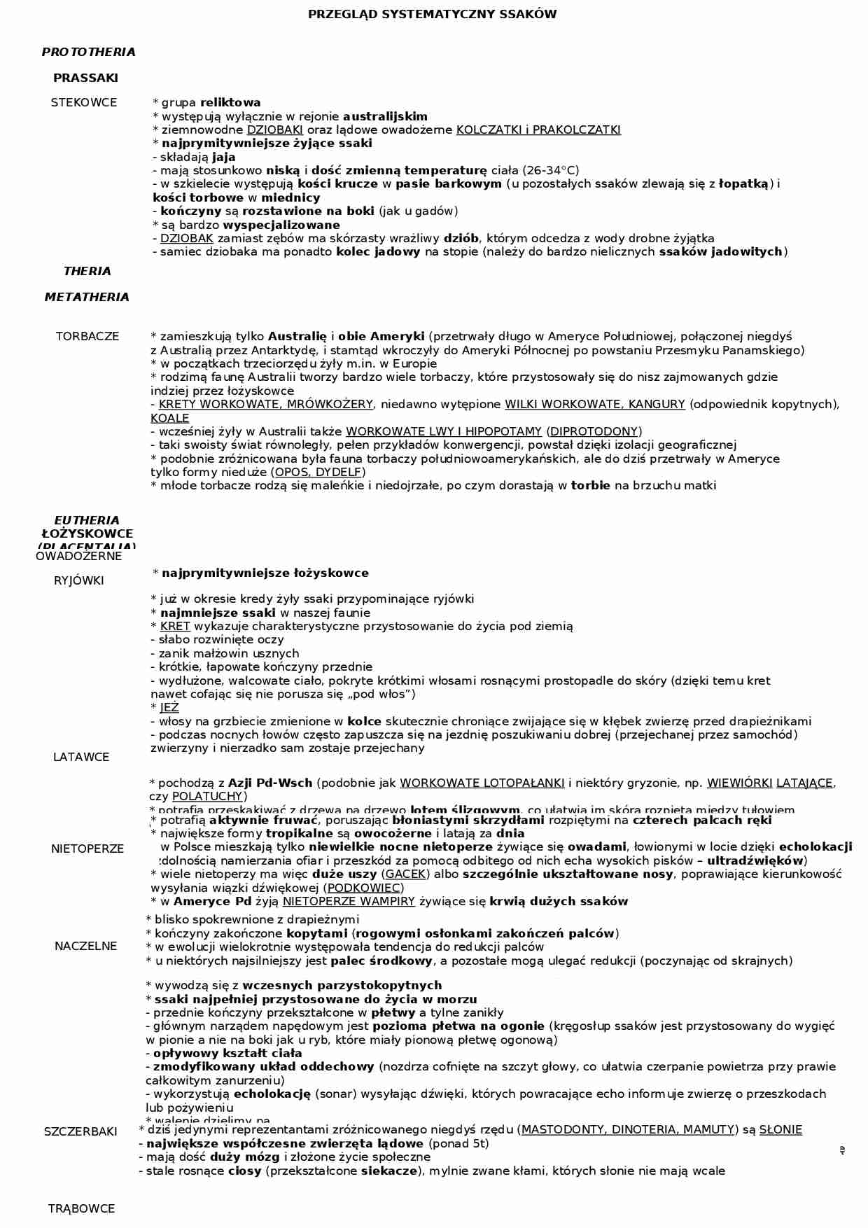 Systematyka ssaków - omówienie - strona 1