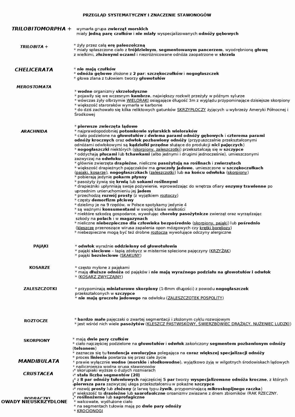 Systematyka stawonogów - omówienie  - strona 1
