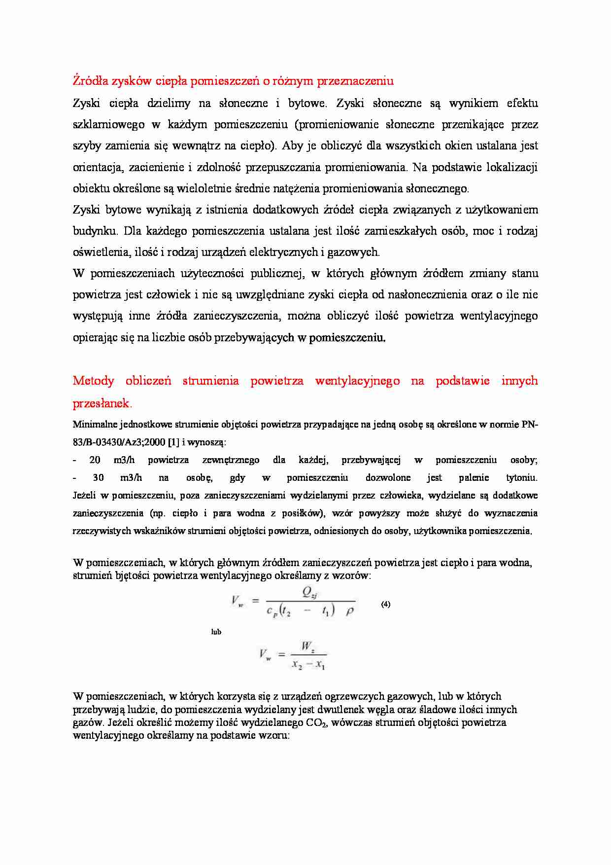 Ćwiczenia -źródła zysków ciepła pomieszczeń o różnym przeznaczeniu i metody obliczen strumienia powietrza wentylacyjnego - strona 1