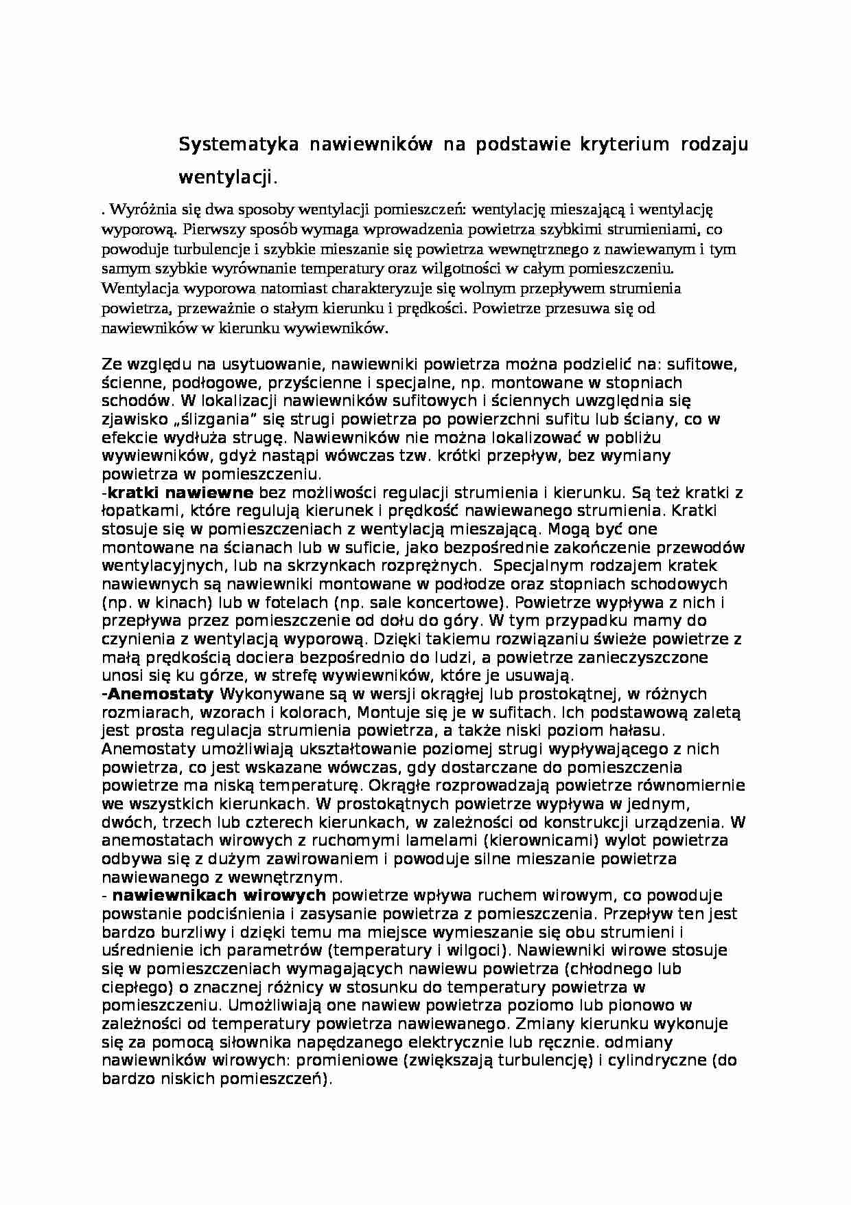 systematyka nawiewników na podstawie kryterium rodzaju wentylacji - strona 1
