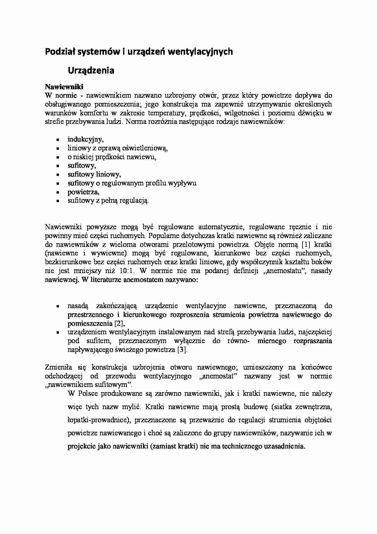 wykład - Podział systemów i urządzeń wentylacyjnych - strona 1