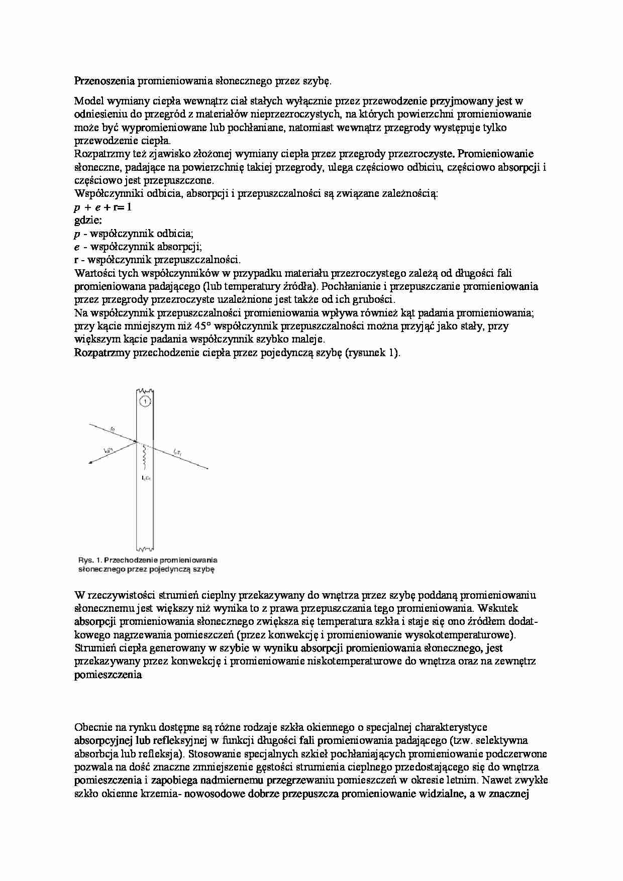 Przenoszenia promieniowania słonecznego przez szybę - omówienie  - strona 1