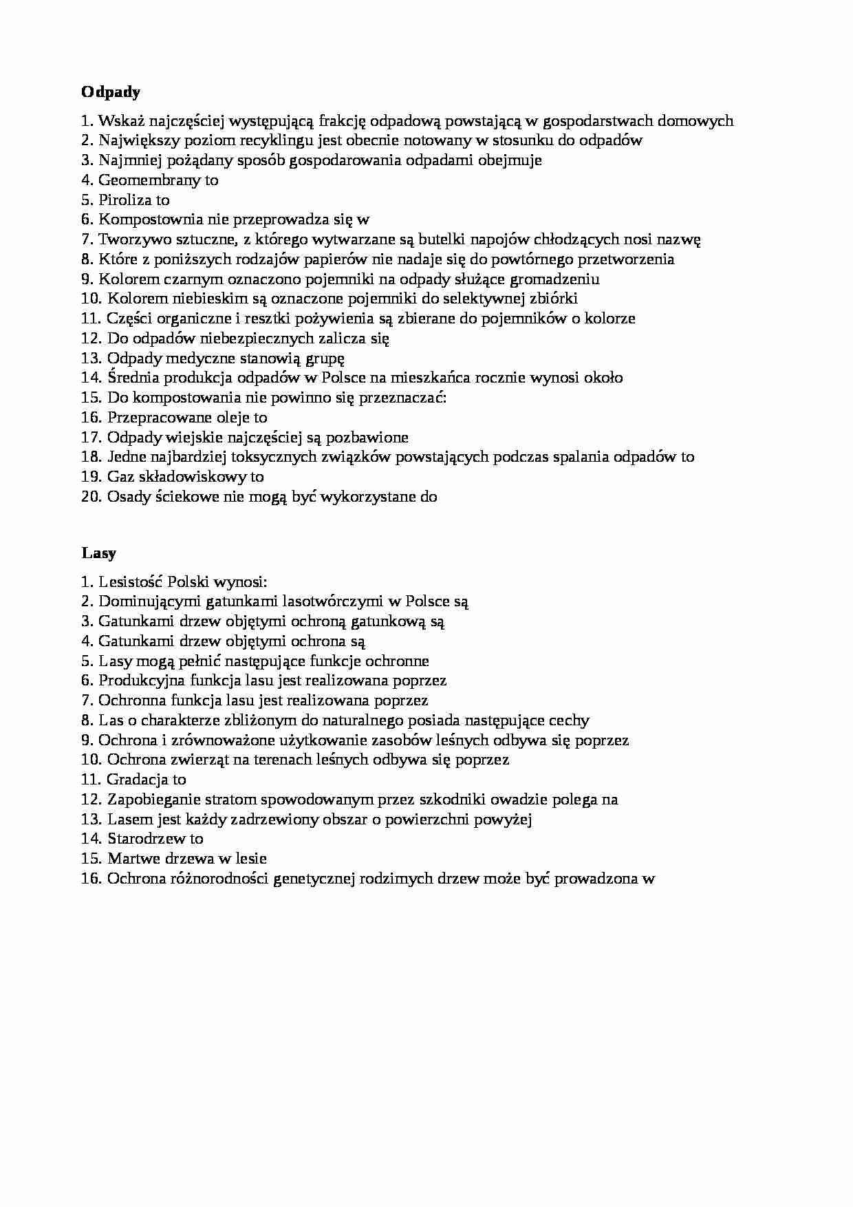 pytania z egzaminu z odpadów i lasów - strona 1