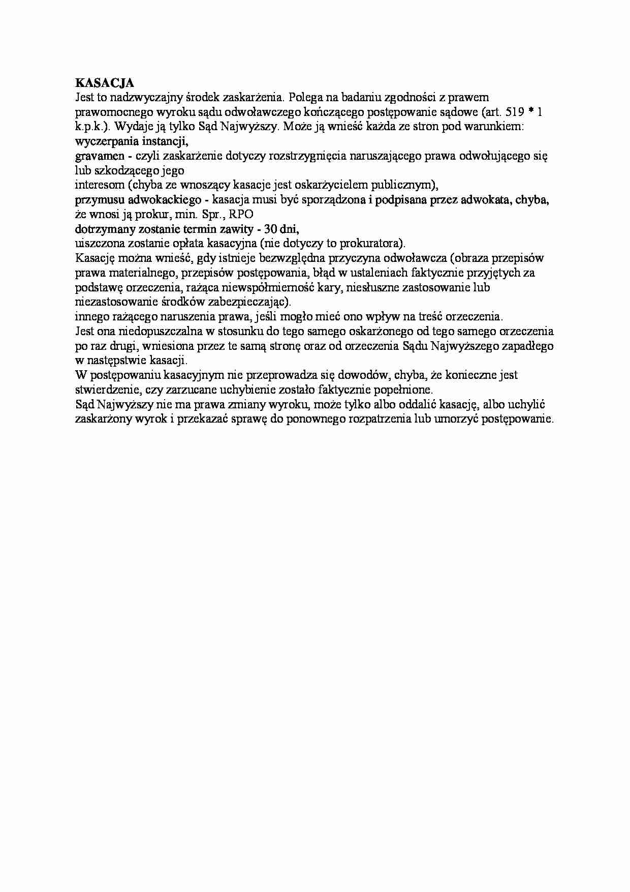 Prawo karne - kasacja - omówienie  - strona 1