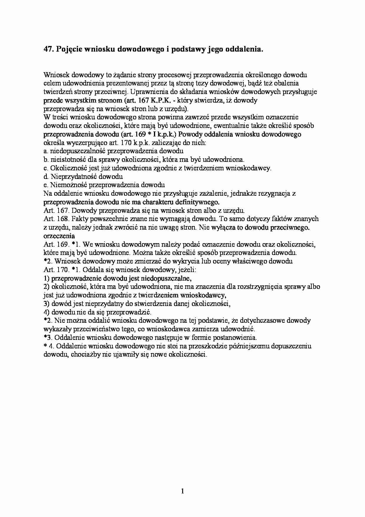 Pojęcie wniosku dowodowego i podstawy jego oddalenia - omówienie  - strona 1