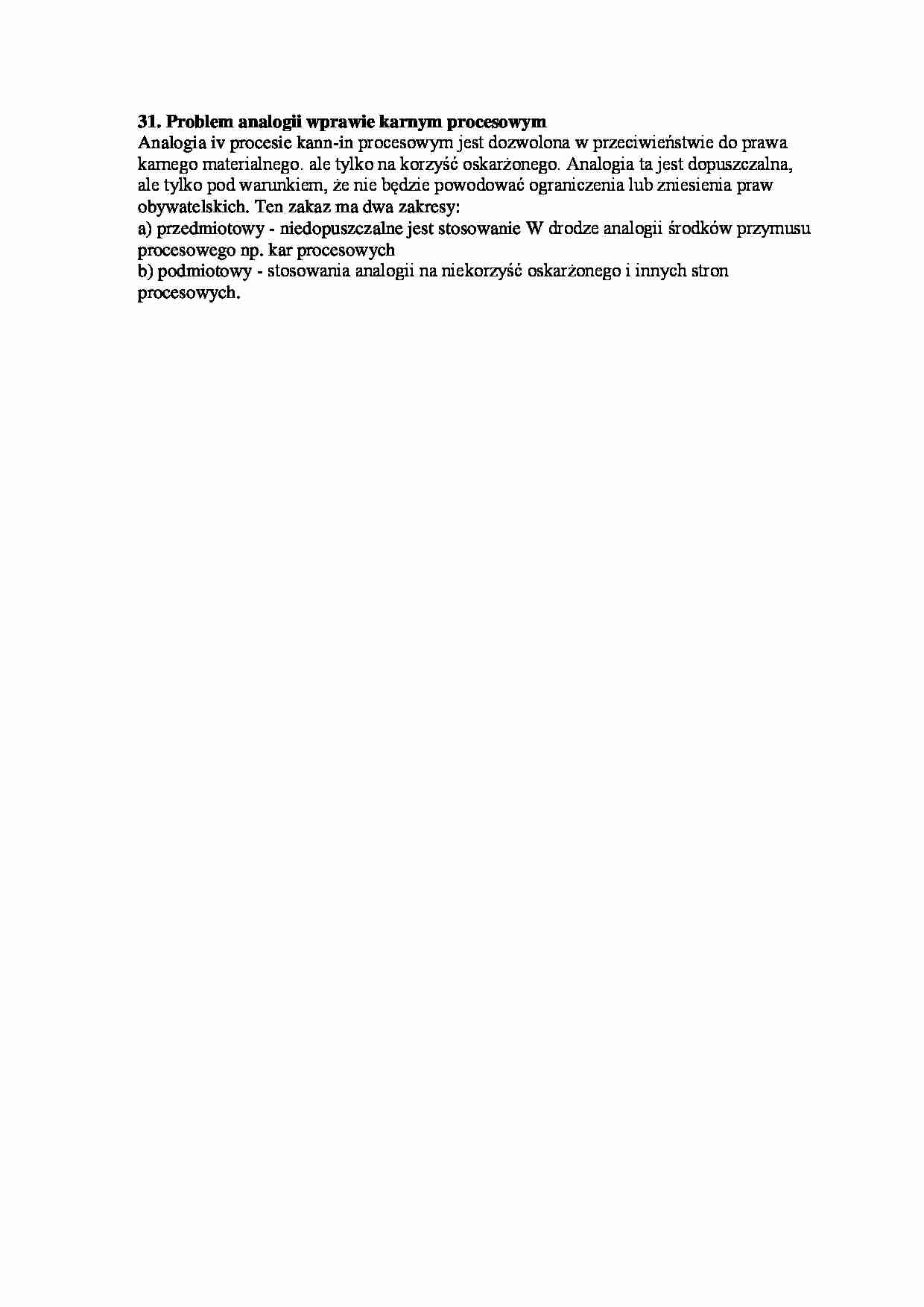 Problem analogii wprawie karnym procesowym - omówienie  - strona 1