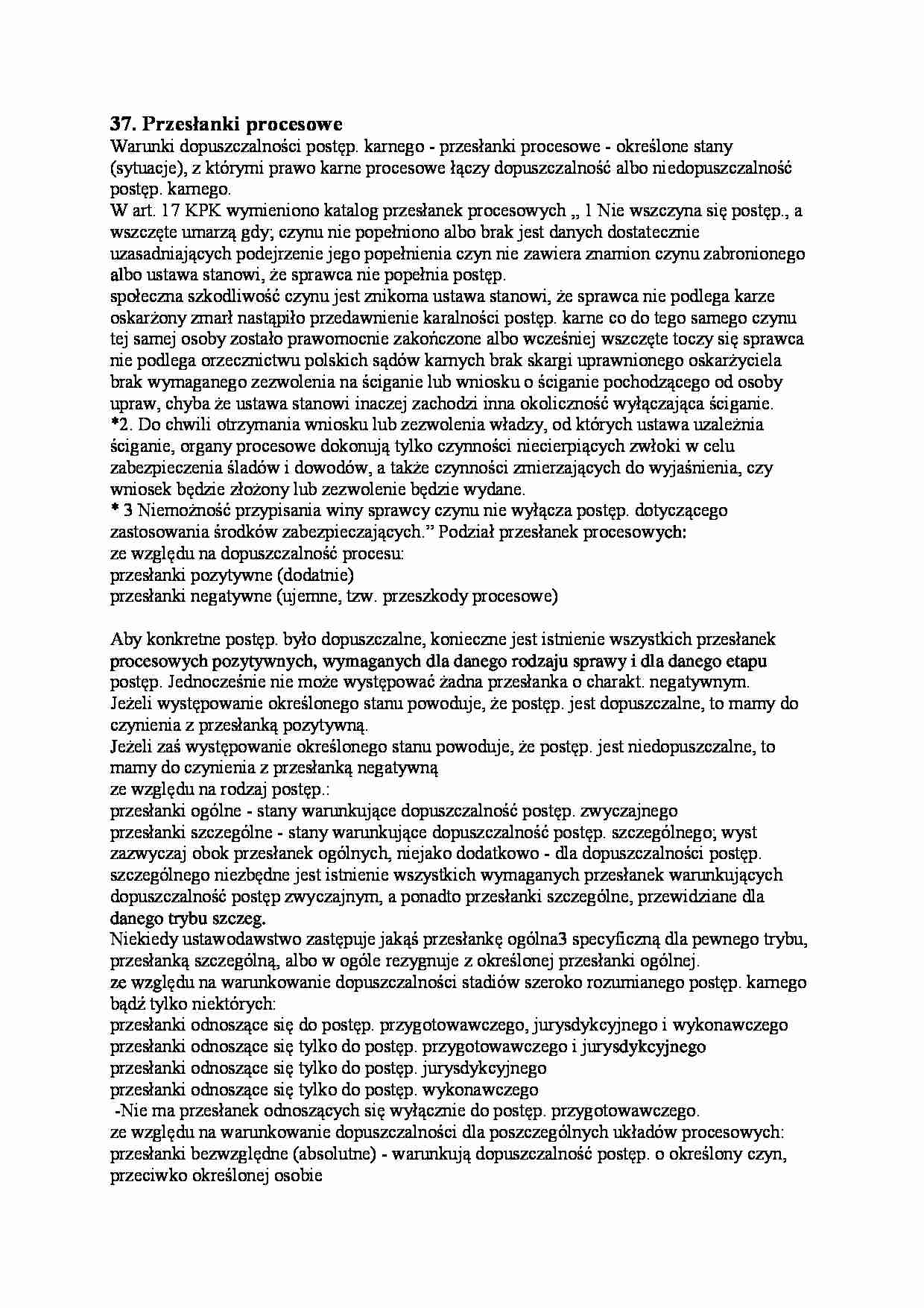 Przesłanki procesowe - opracowanie - strona 1