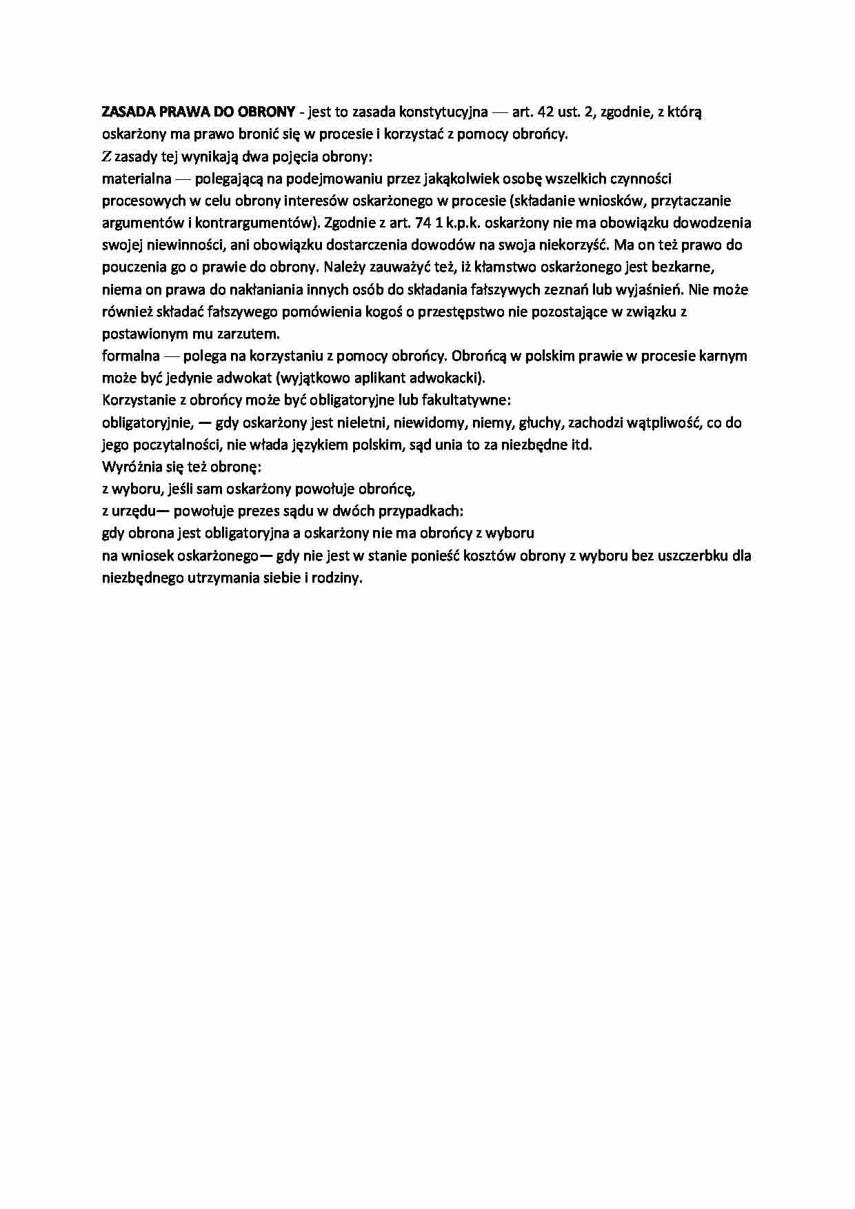Zasada prawa do obrony - opracowanie zagadnienia - strona 1