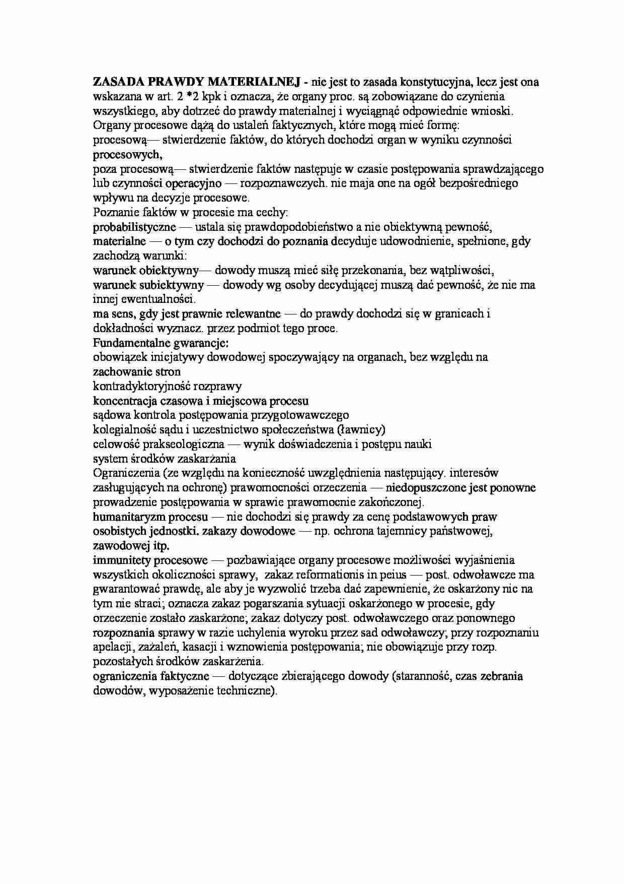 Zasada prawdy materialnej - opracowanie zagadnienia - strona 1