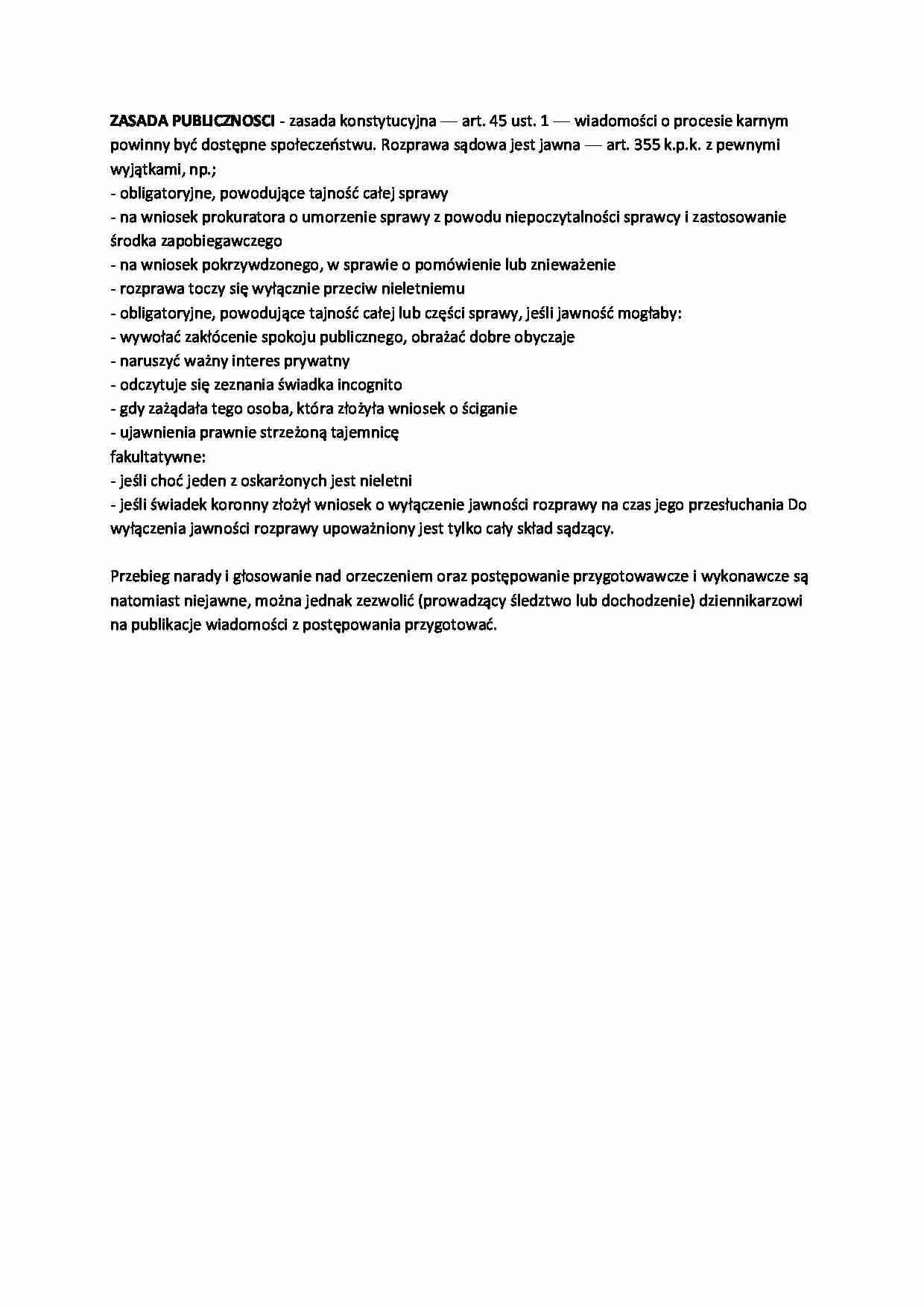 Zasada publiczności - opracowanie zagadnienia - strona 1