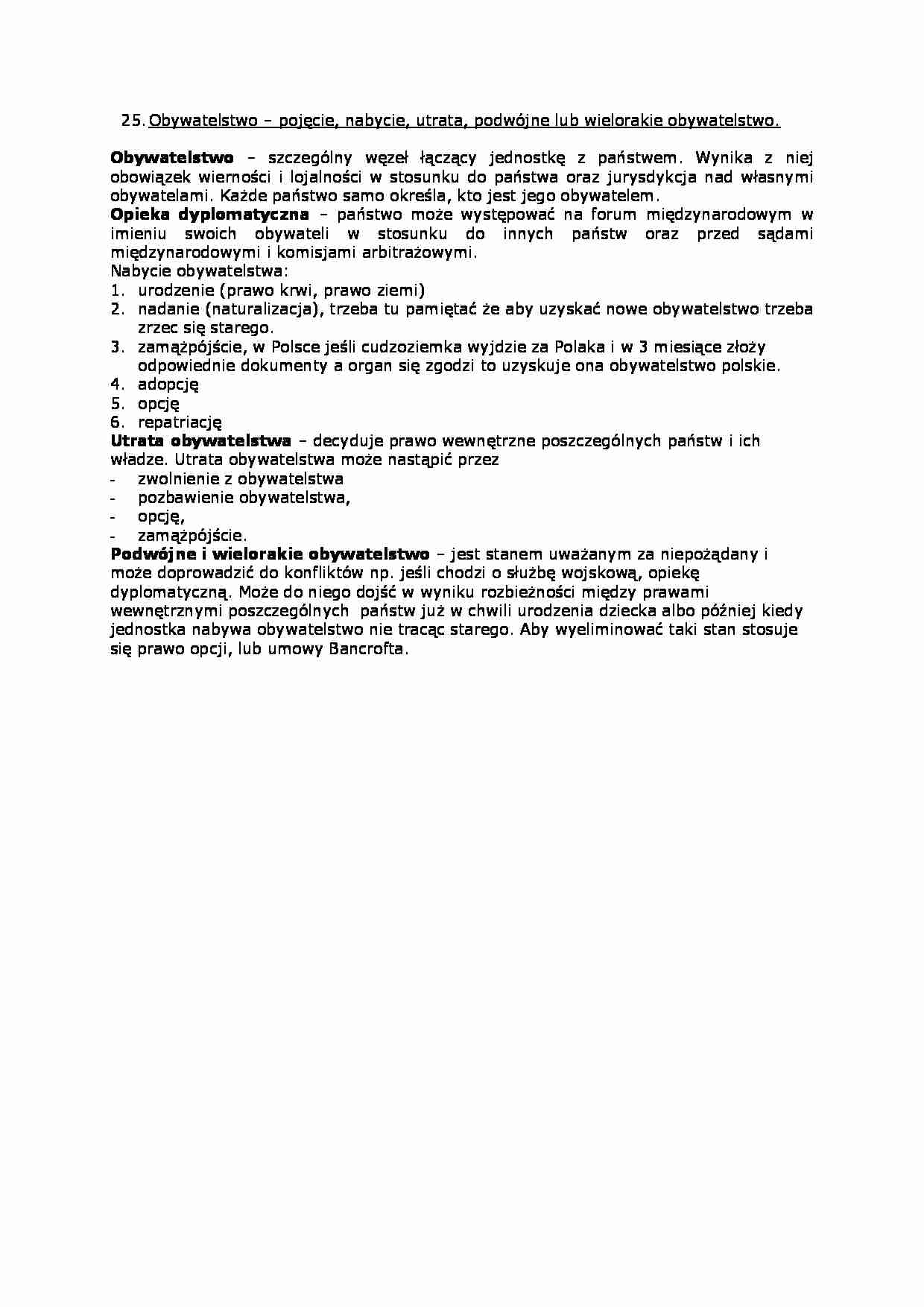 Obywatelstwo - pojęcie, nabycie, utrata. - strona 1
