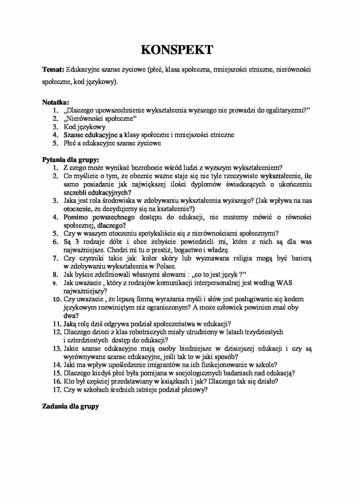 Edukacyjne szanse życiowe - omówienie - strona 1