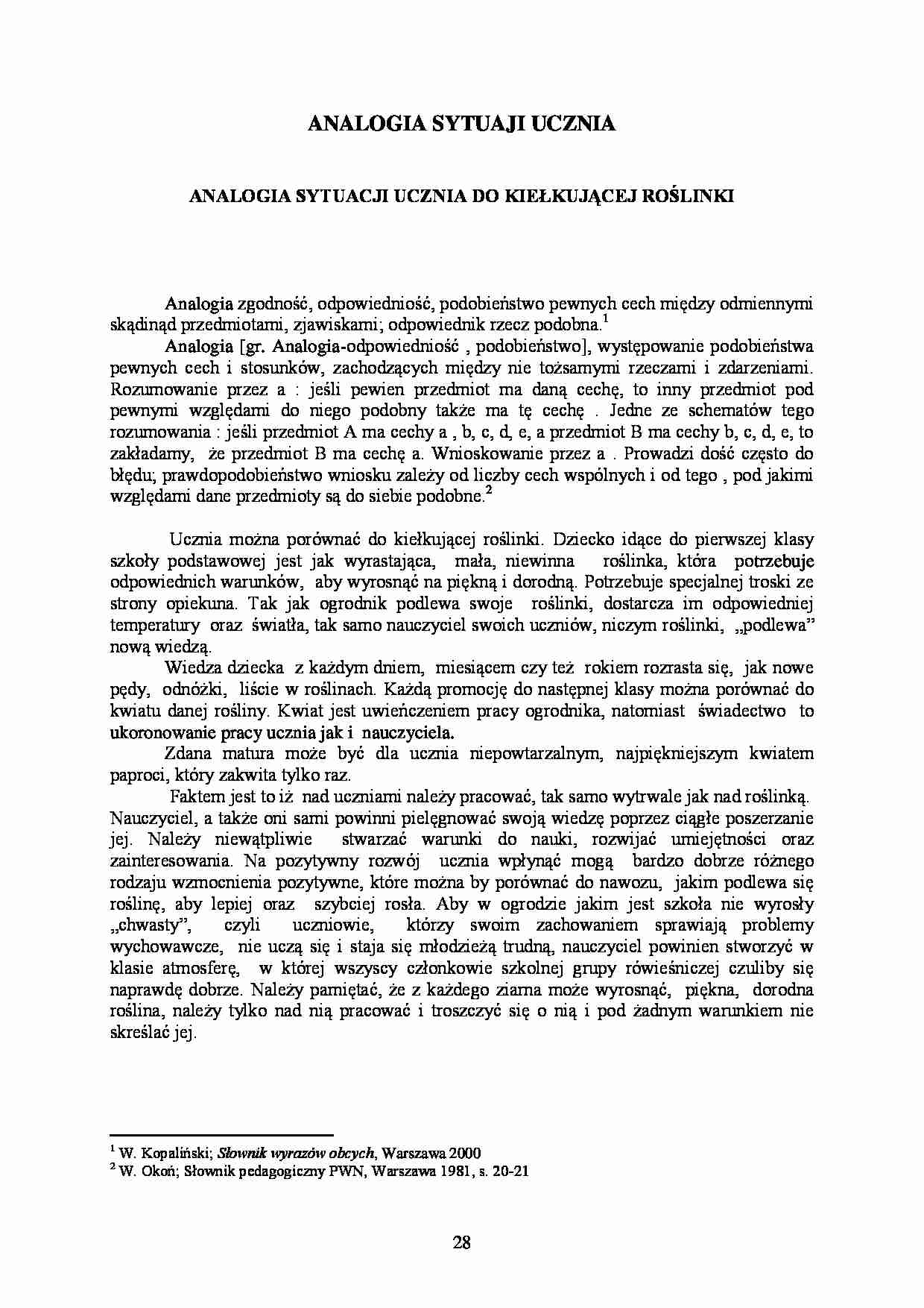 Analogia sytuacji ucznia do kiełkującej roślinki  - strona 1