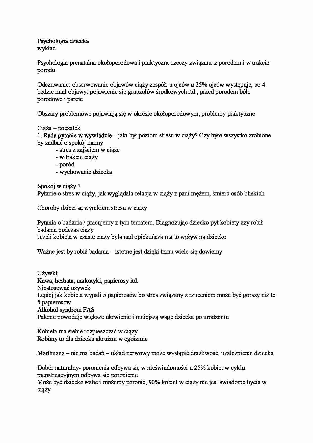 Psychologia prenatalna - opracowanie zagadnienia - strona 1