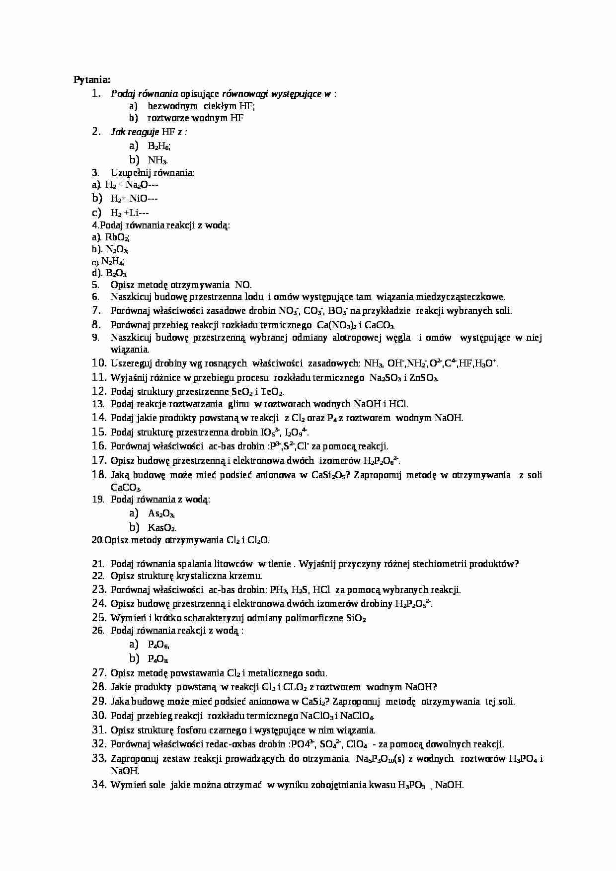 Chemia nieorganiczna - egzamin - strona 1