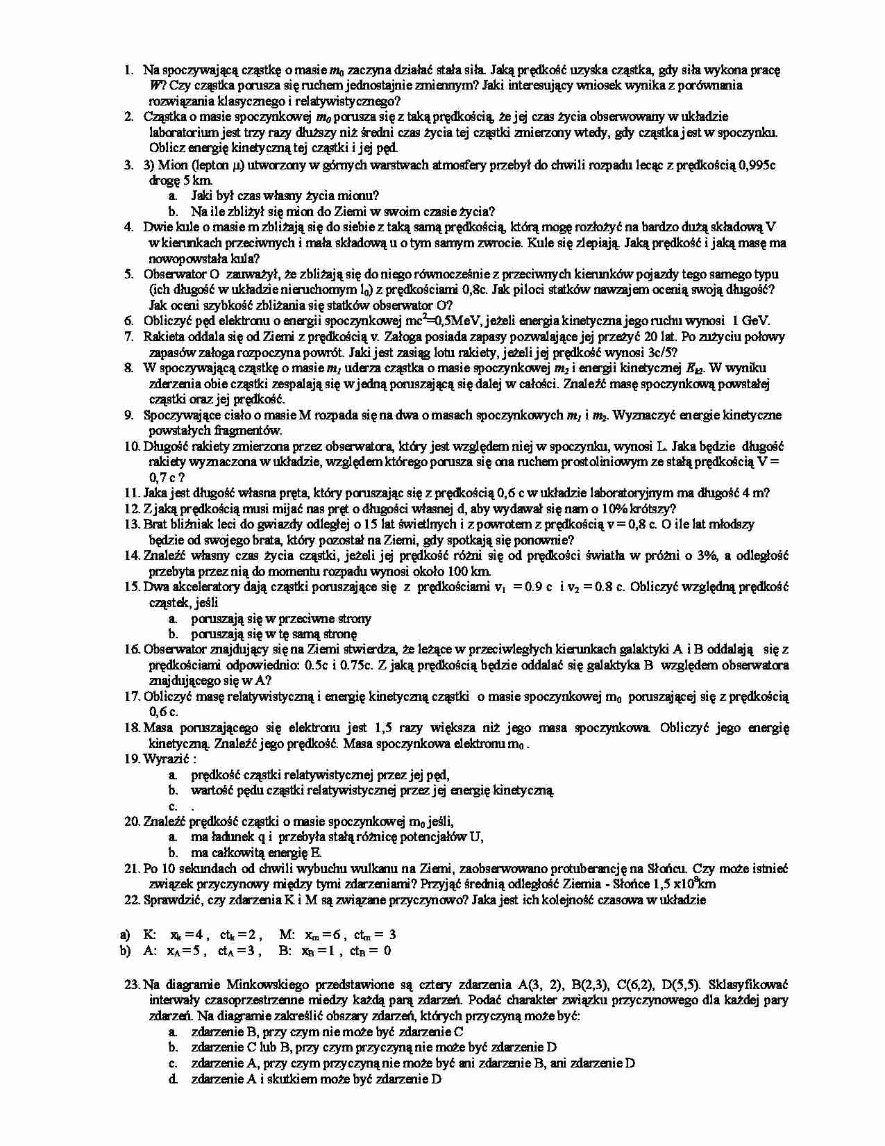 Zadania z fizyki relatywistycznej - strona 1