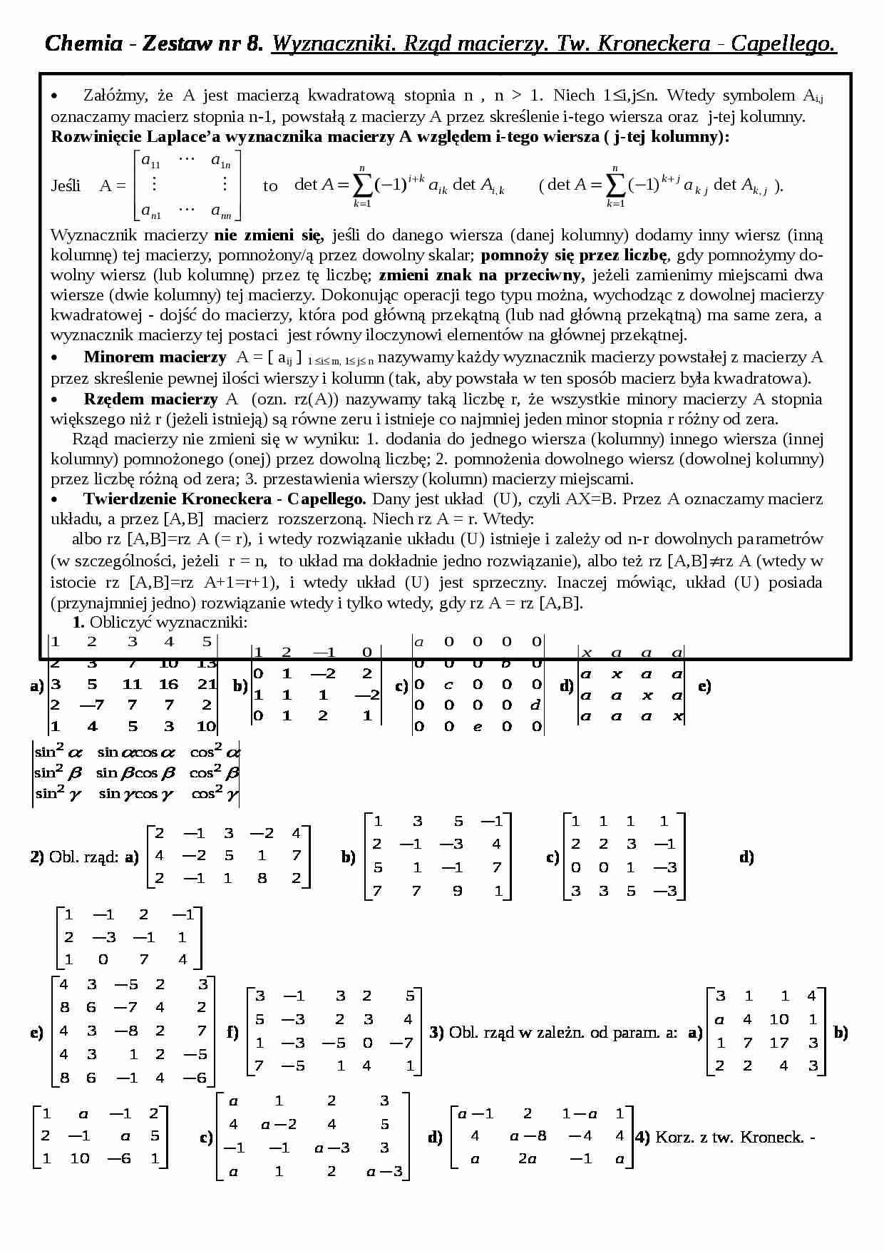 Wyznaczniki. Rząd macierzy - wykład - strona 1