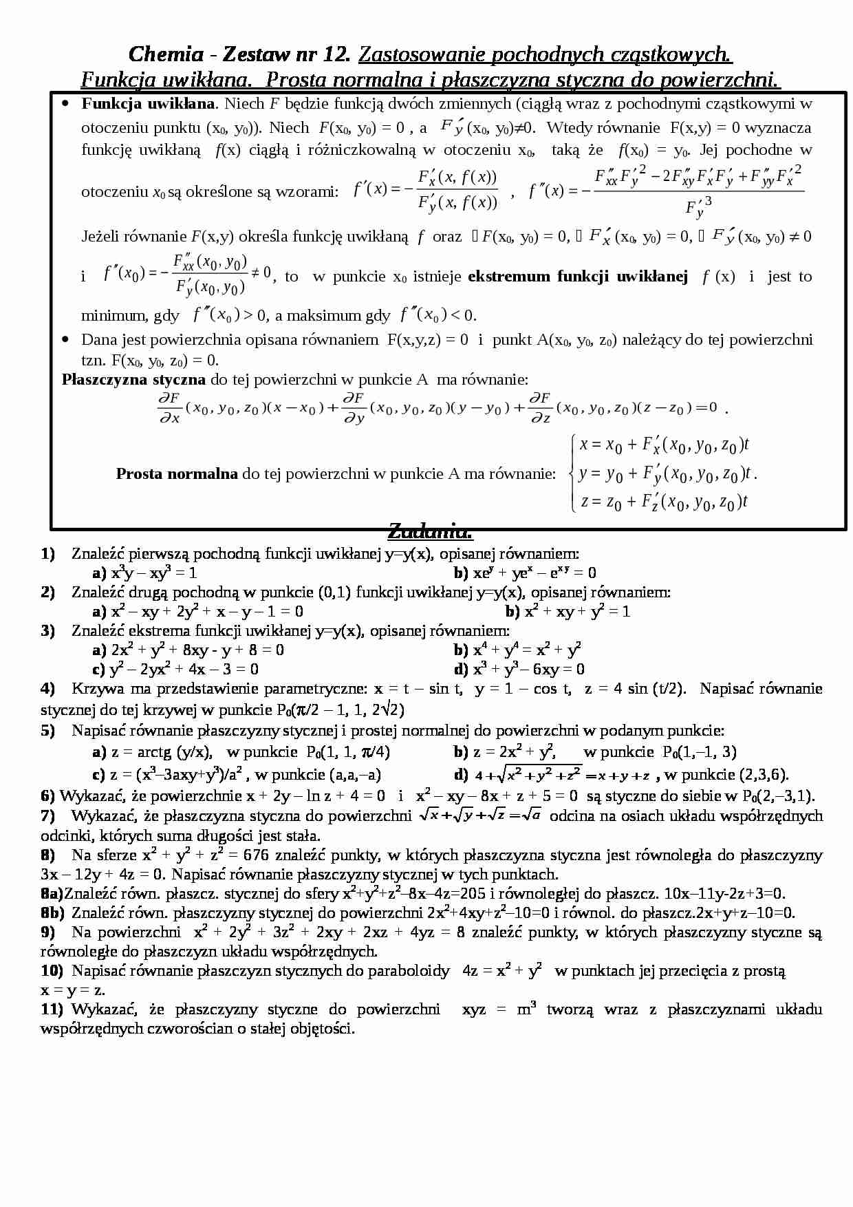 Zastosowanie pochodnych cząstkowych - omówienie - strona 1