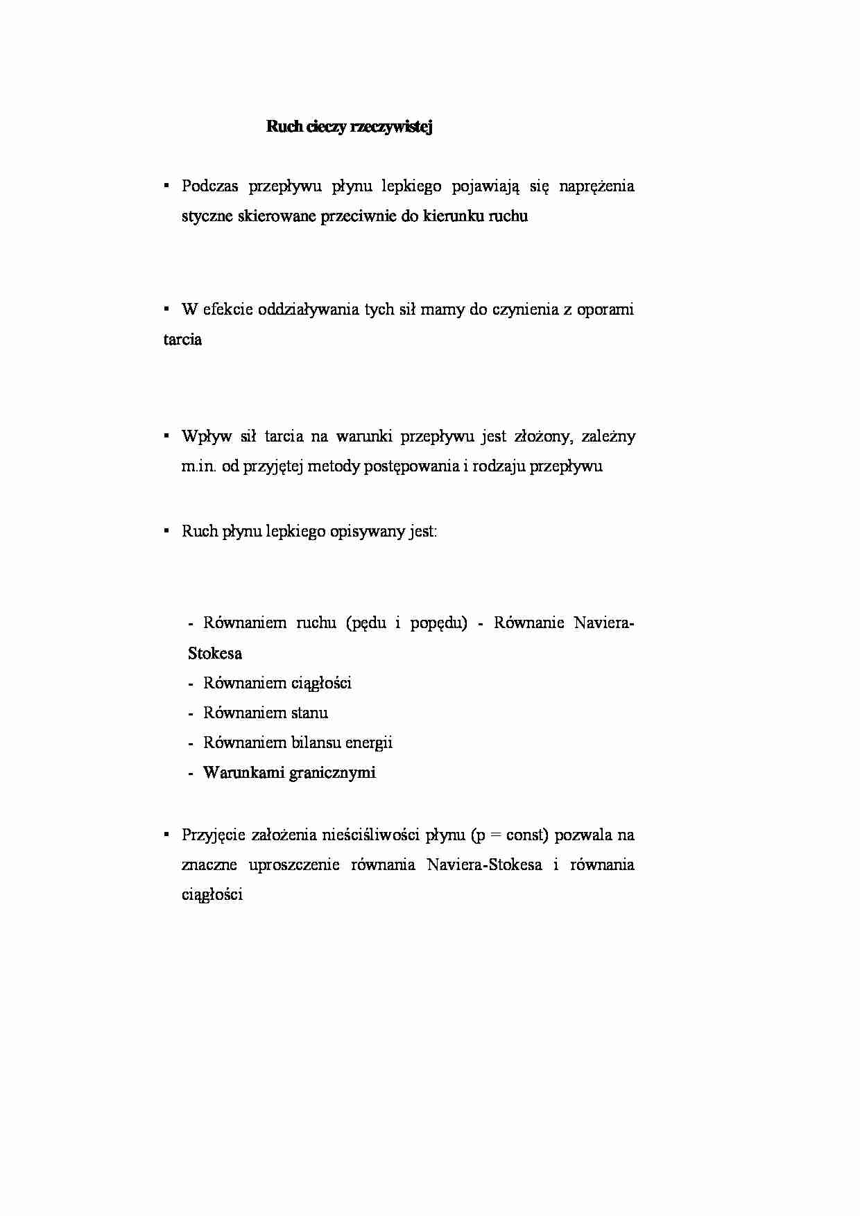 Ruch cieczy rzeczywistej - omówienie  - strona 1