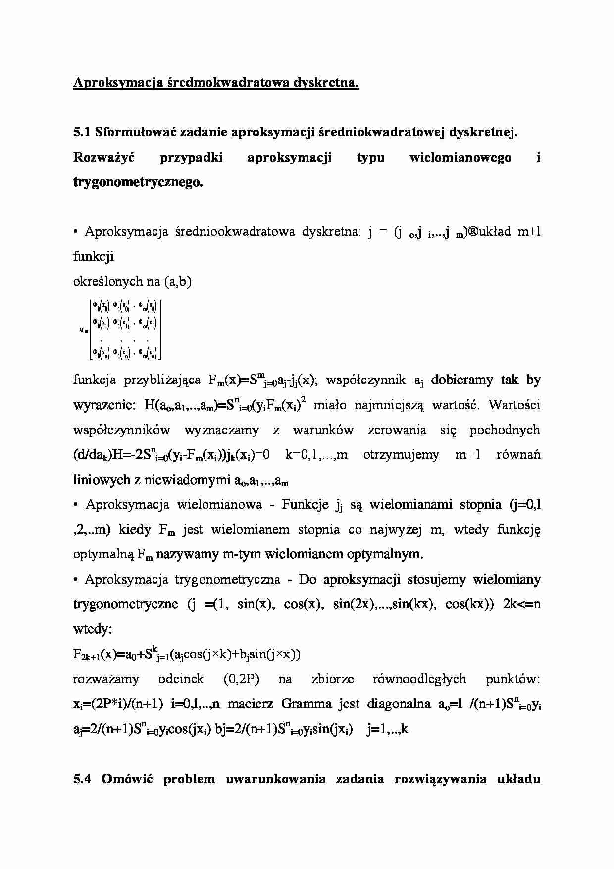 Aproksymacja  redmokwadratowa dyskretna - omówienie  - strona 1