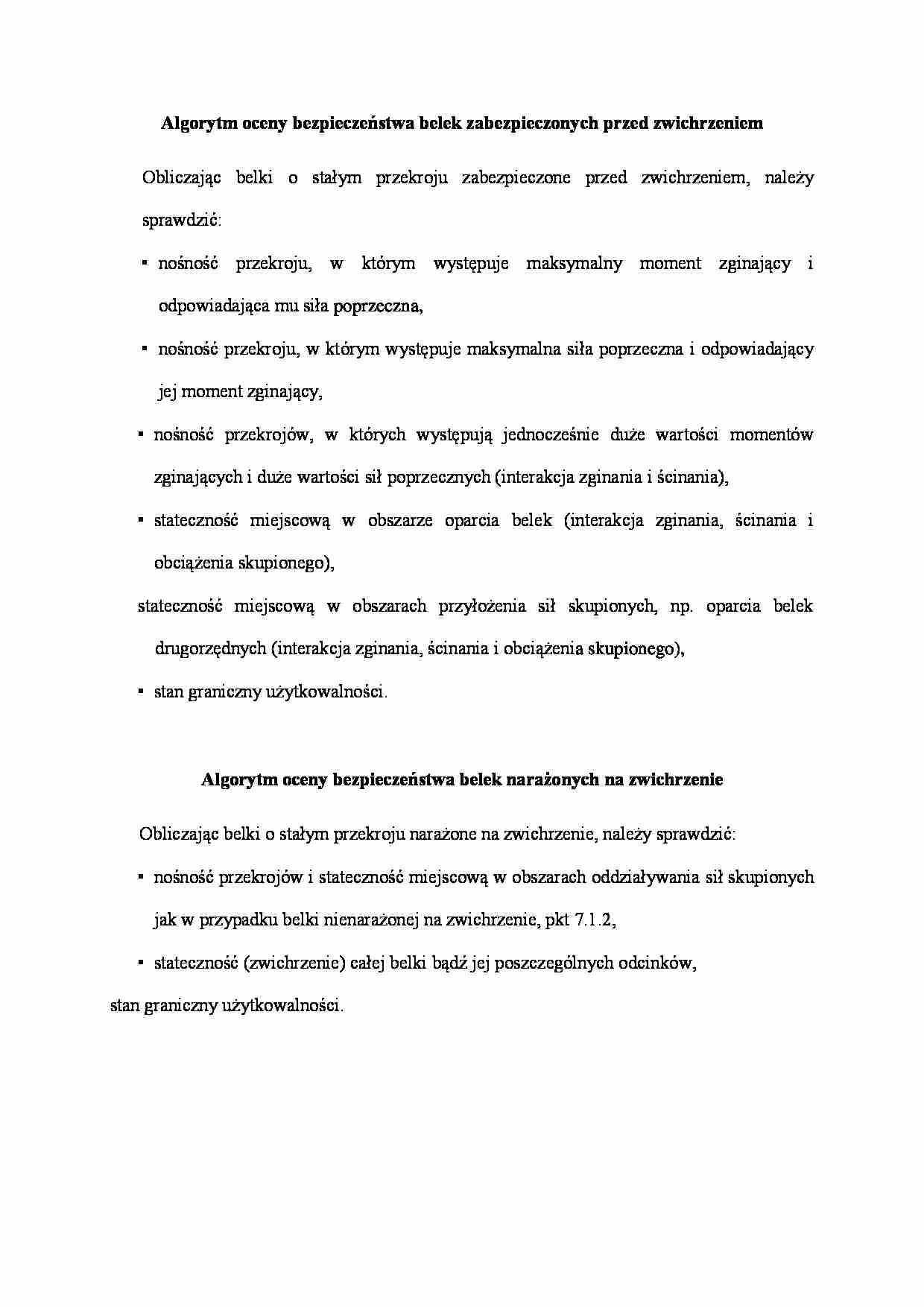 Algorytm oceny bezpieczeństwa belek  - strona 1