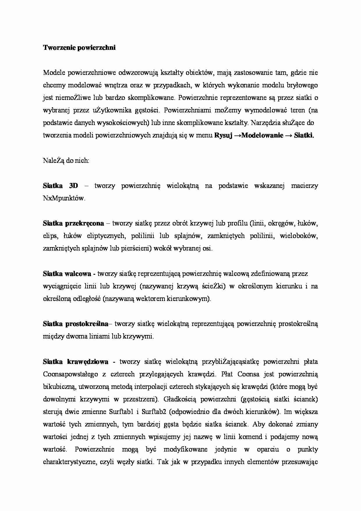 Tworzenie powierzchni - omówienie  - strona 1