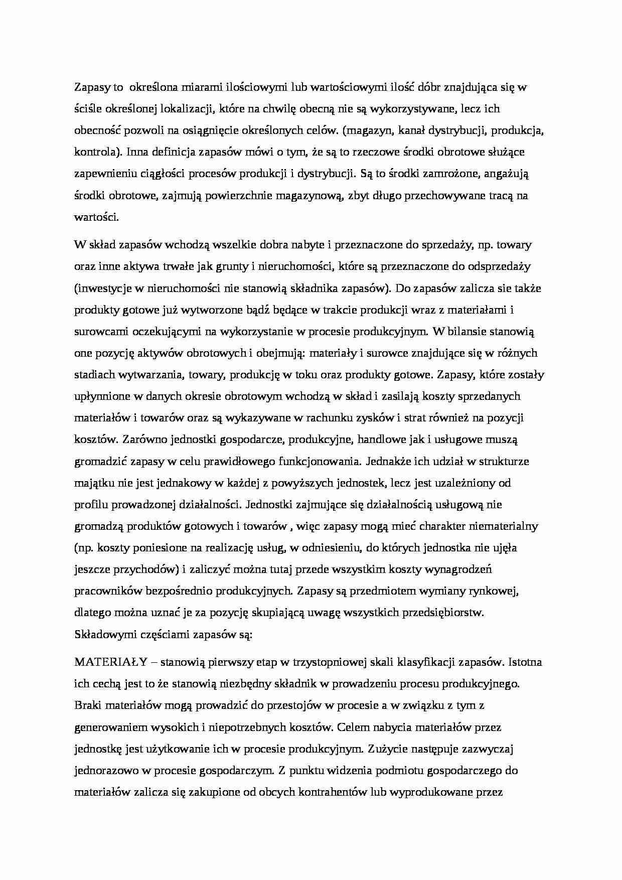 Finanse przedsiębiorstw - Zapasy - strona 1