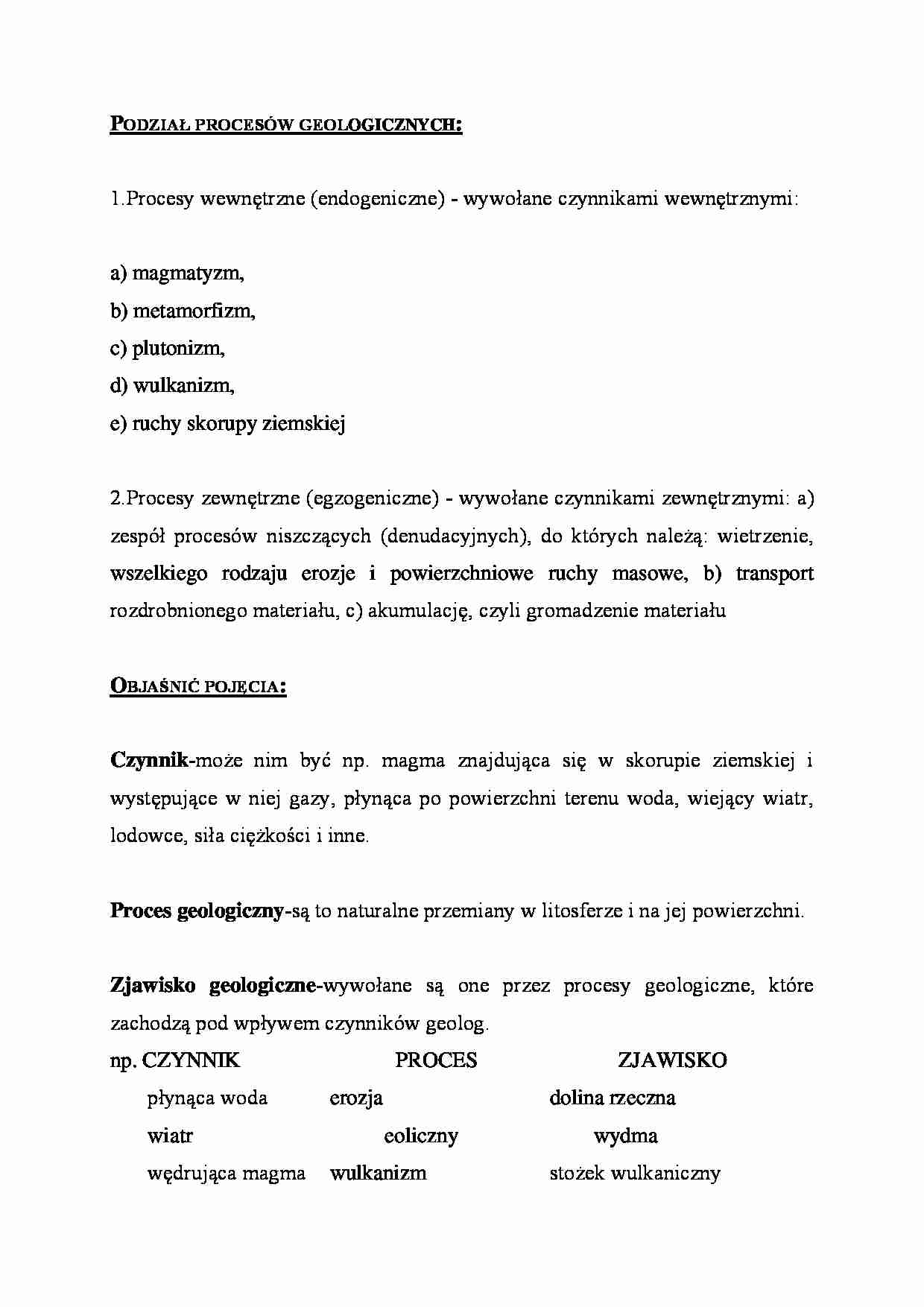 Podział procesów geologicznych - omówienie  - strona 1