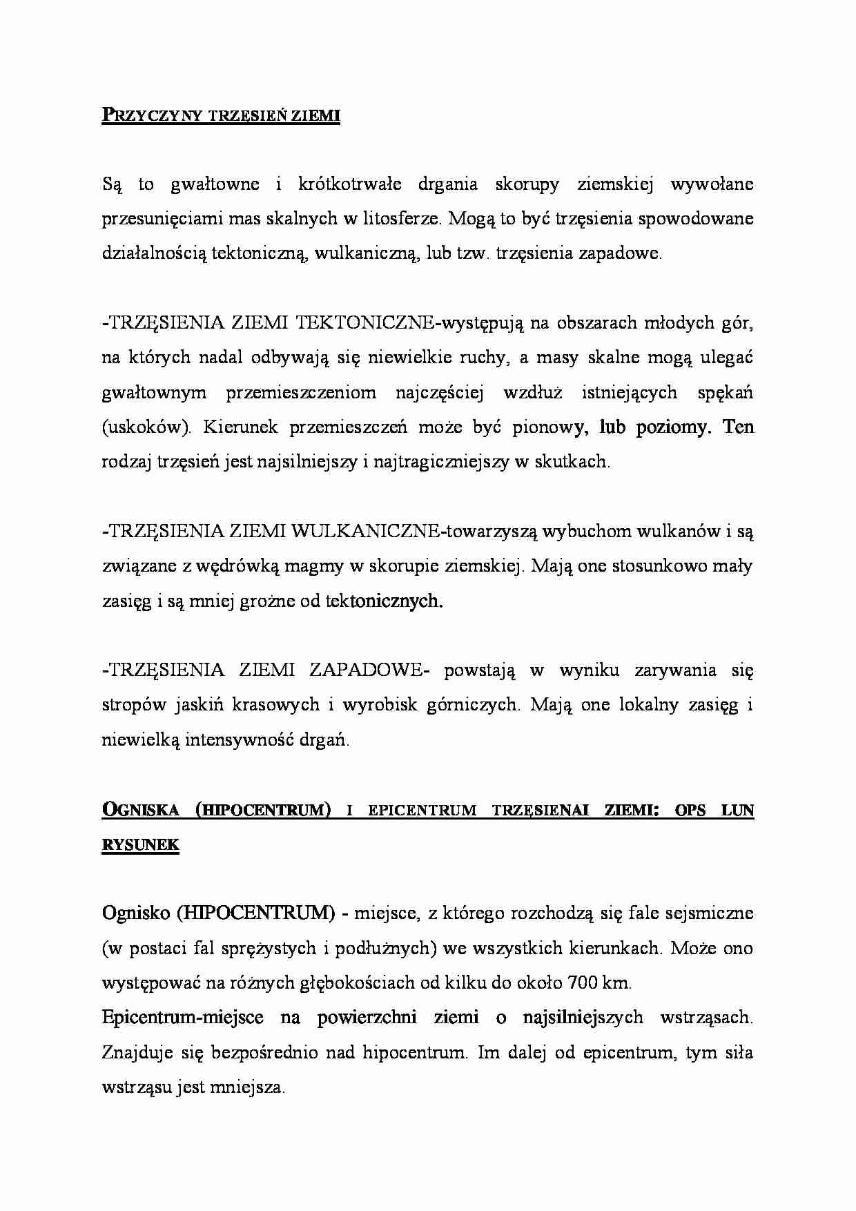 Przyczyny trzęsień ziemi - omówienie  - strona 1