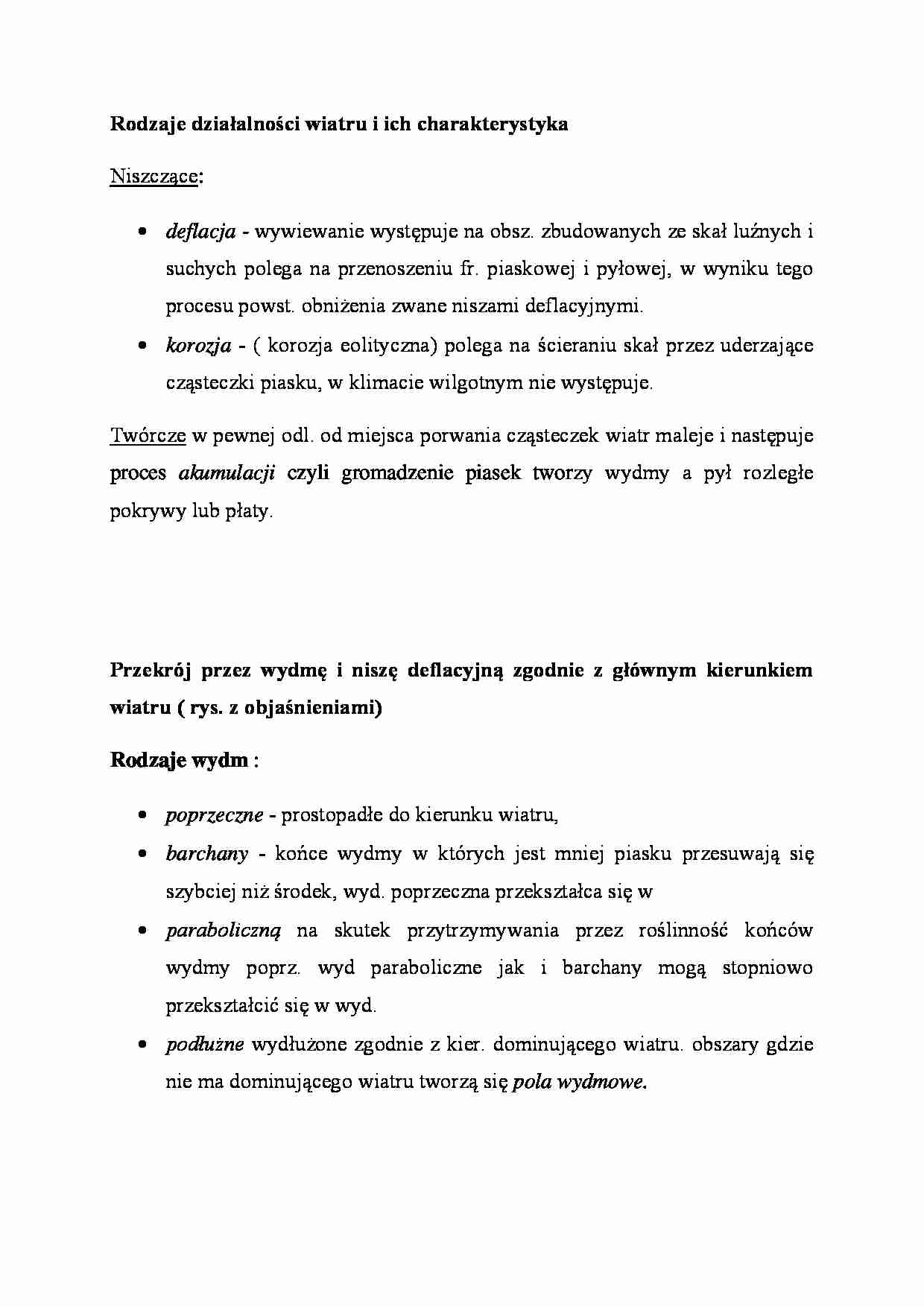 Rodzaje działalności wiatru i ich charakterystyka - strona 1
