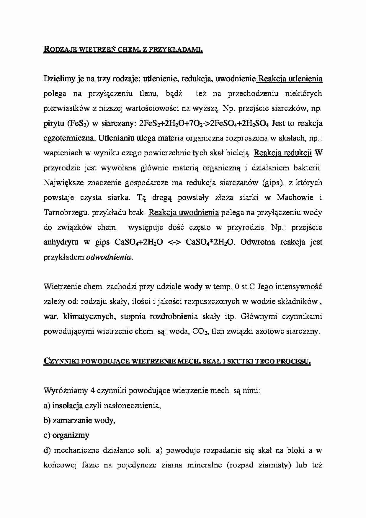 Rodzaje wietrzeń chemicznych - omówienie  - strona 1