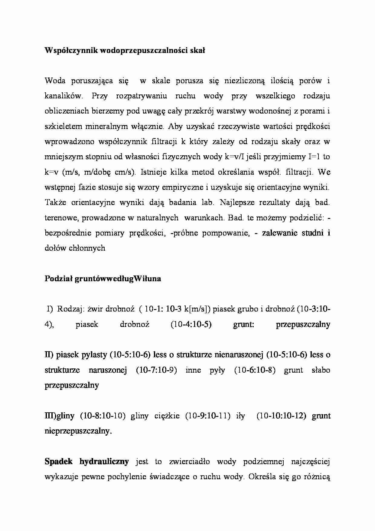Współczynnik wodoprzepuszczalności skał - omówienie  - strona 1