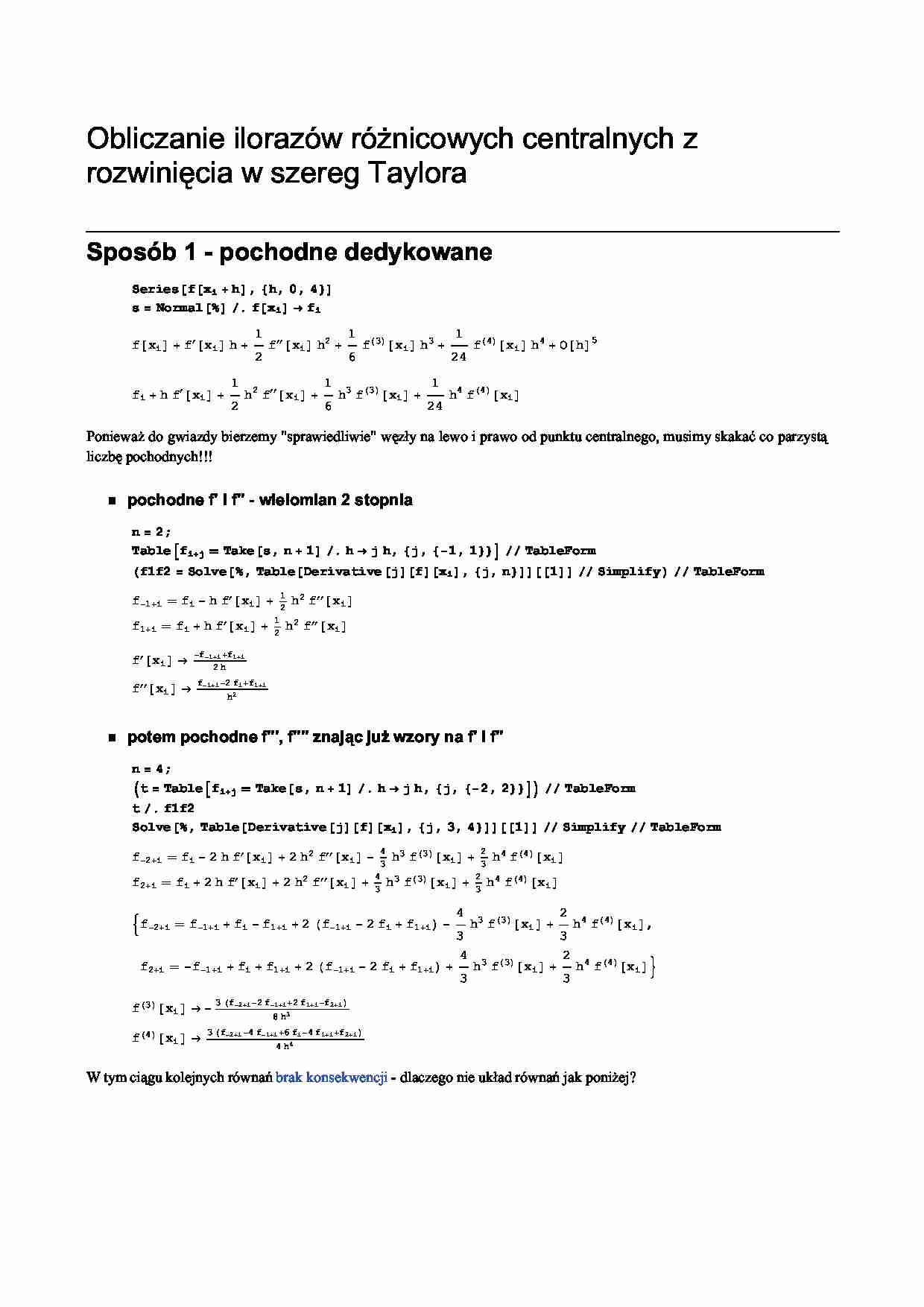 Obliczanie ilorazów różnicowych centralnych - strona 1