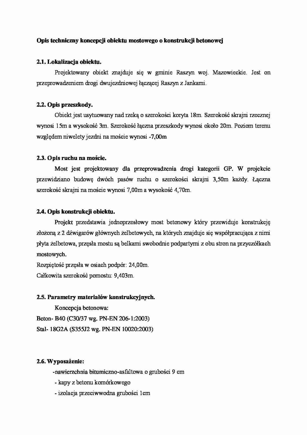 Opis techniczny koncepcji obiektu mostowego o konstrukcji betonowej - strona 1