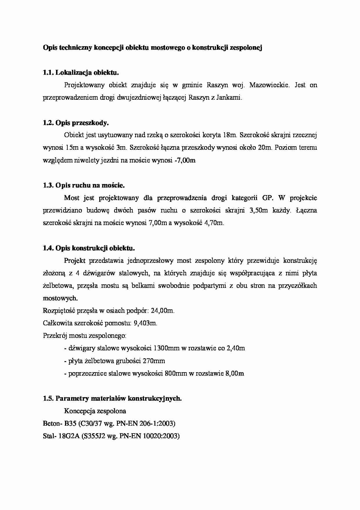 Opis techniczny koncepcji obiektu mostowego o konstrukcji zespolonej - strona 1